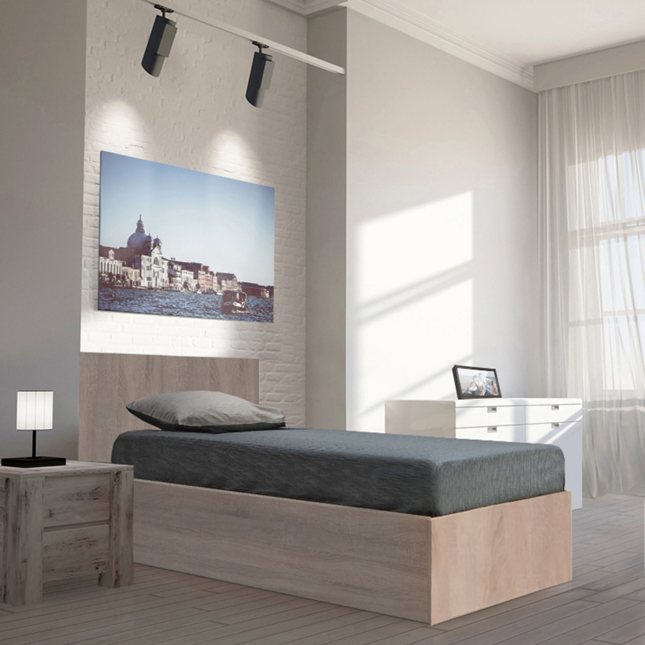 Voir la diapositive 2 : Lit coffre avec sommier relevable et tête de lit 90x190 cm MADRID