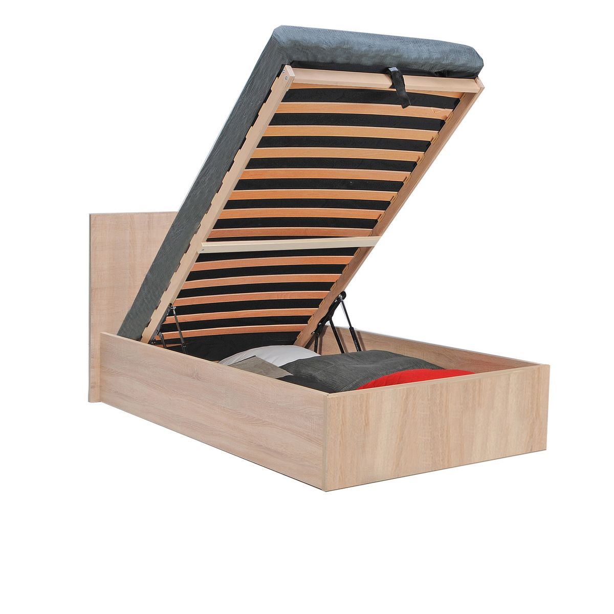 Lit coffre avec sommier relevable et tête de lit 90x190 cm MADRID