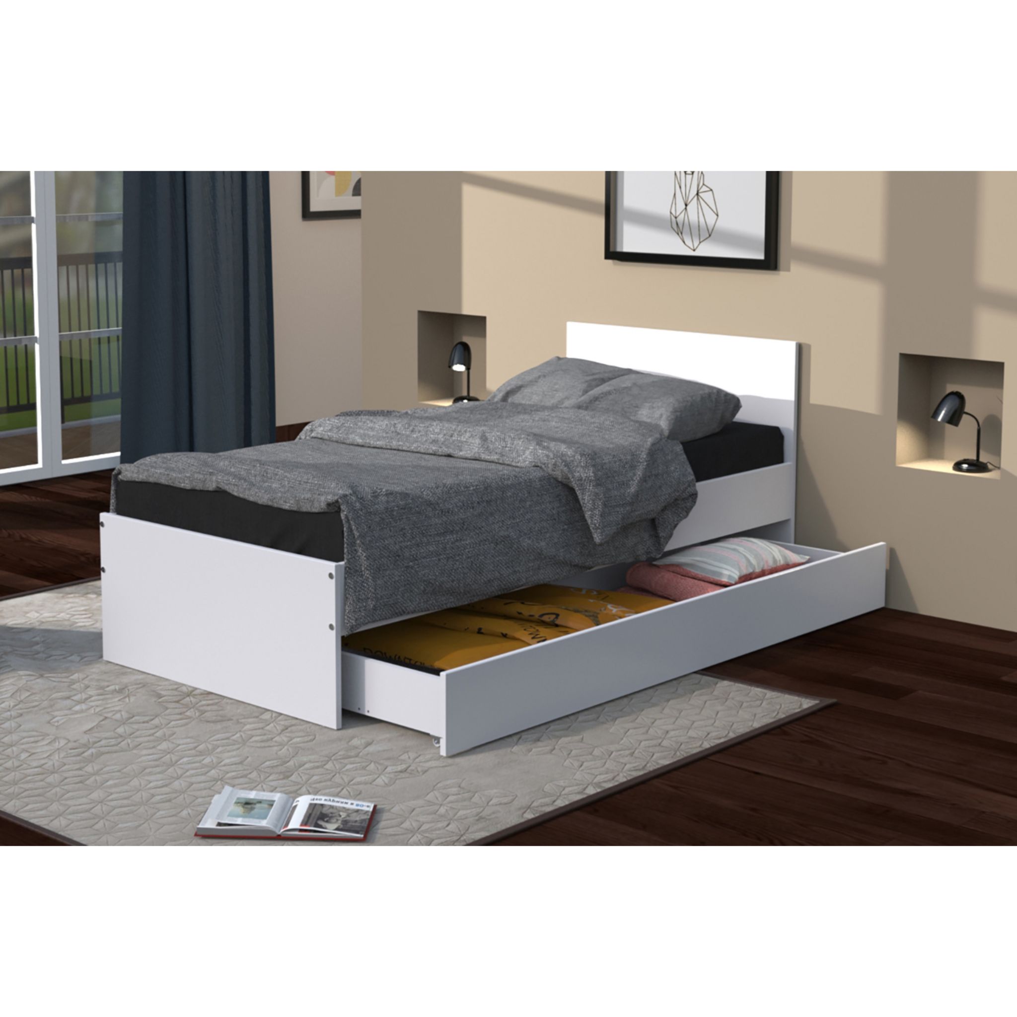 Voir la diapositive 2 : Lit pour couchage 90x190 cm BOSS + 1 tiroir 