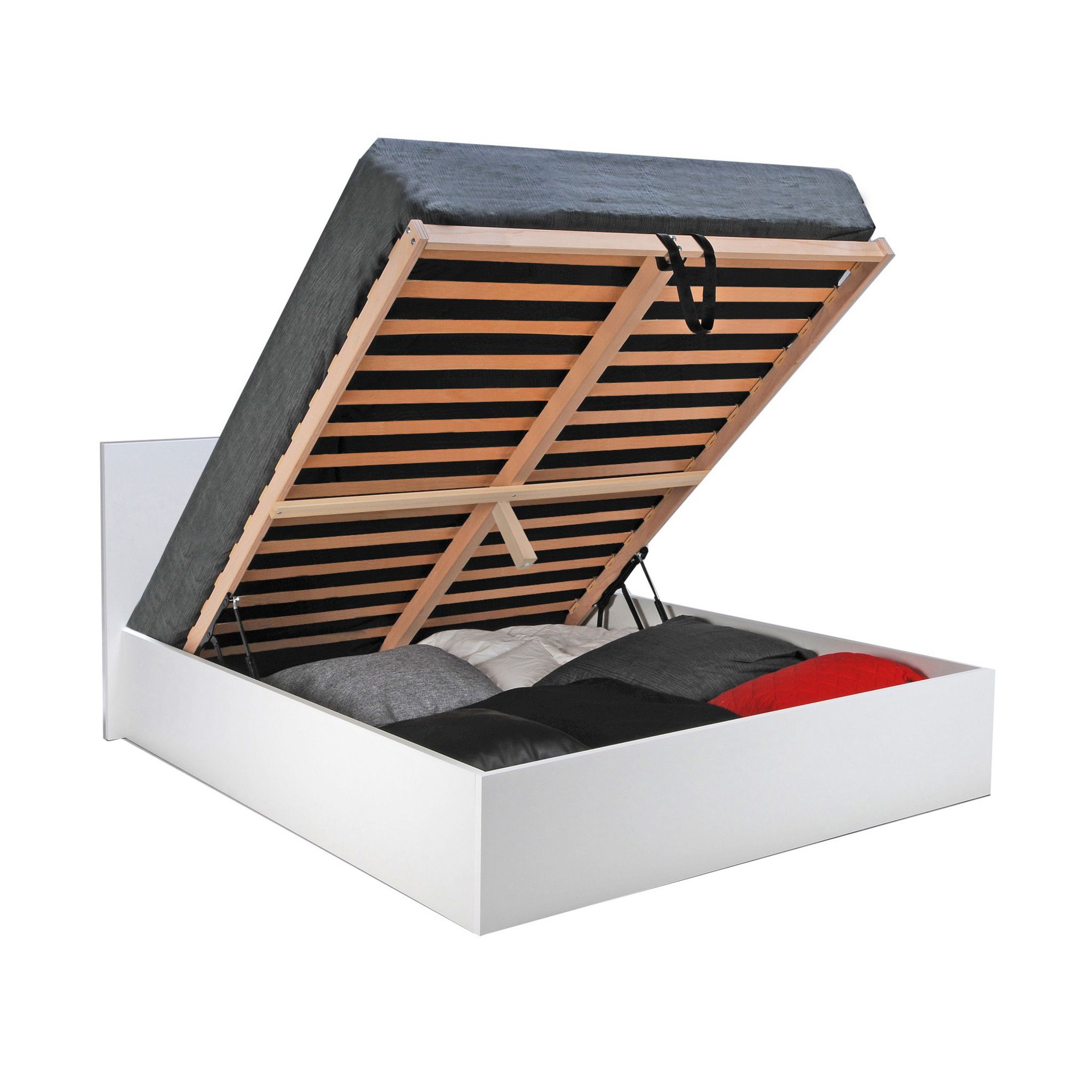 Voir la diapositive 4 : Lit coffre avec sommier relevable et tête de lit 160x200 cm MADRID