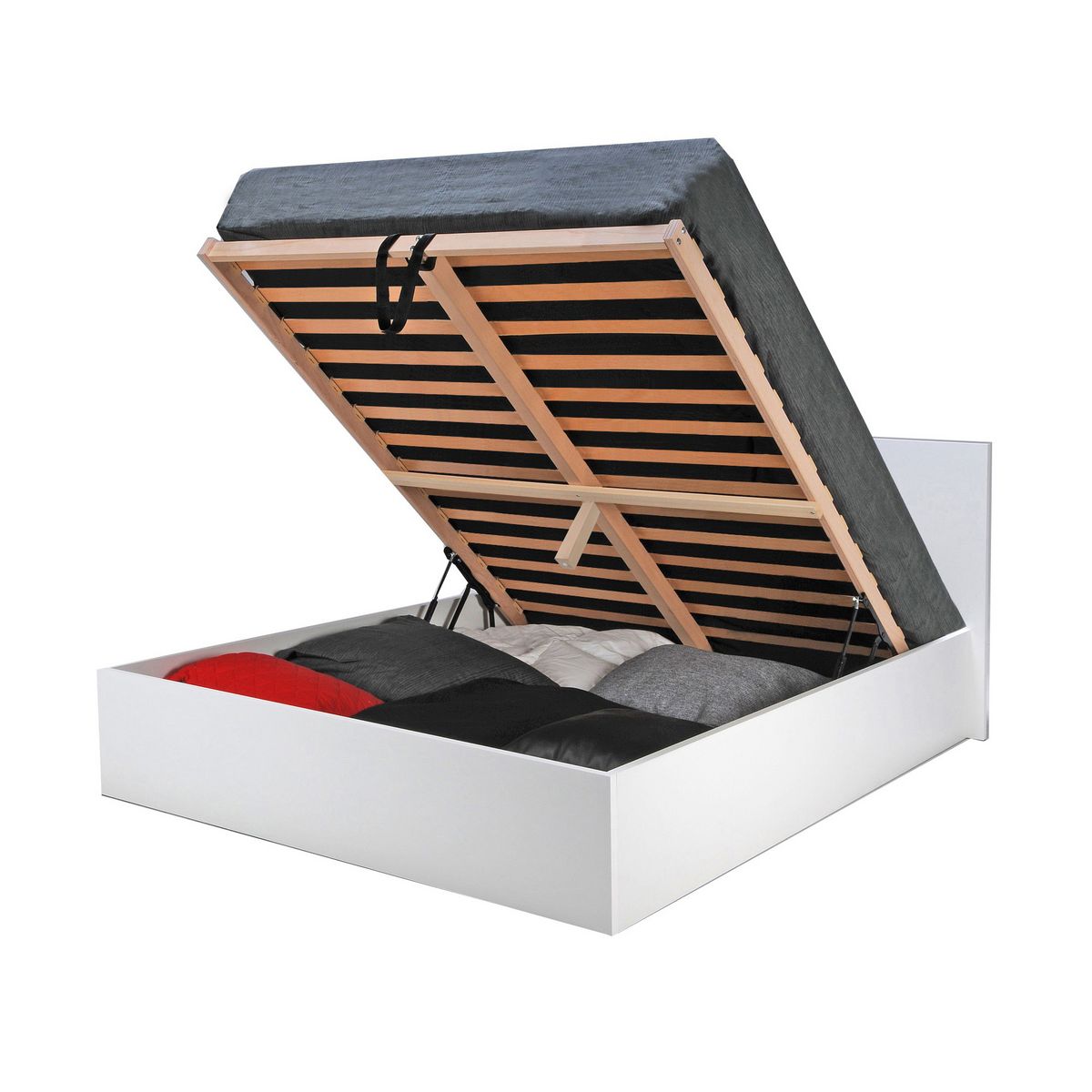 Lit coffre avec sommier relevable et tête de lit 140x190 cm MADRID