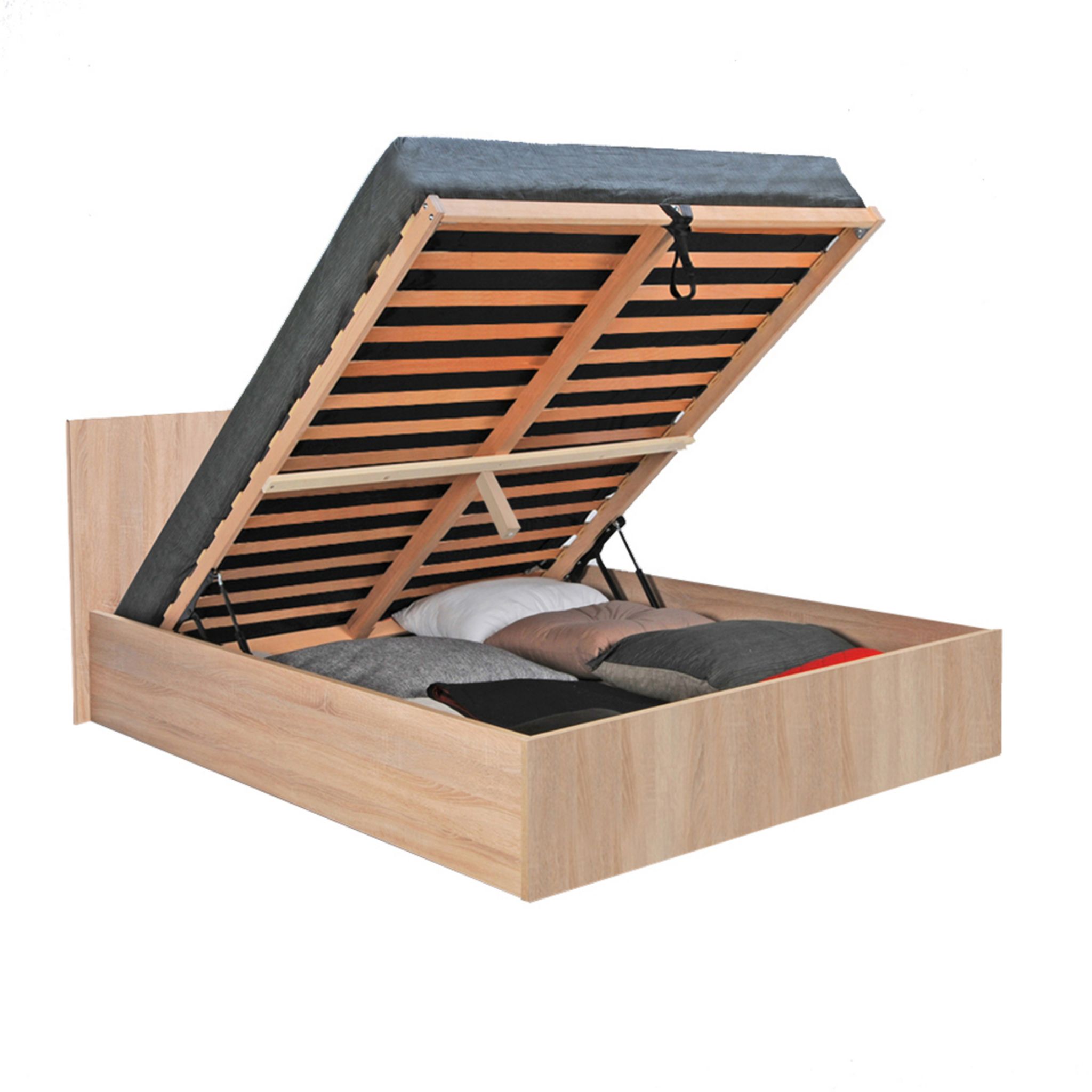 Voir la diapositive 4 : Lit coffre avec sommier relevable et tête de lit 140x190 cm MADRID