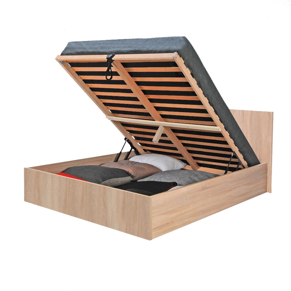 Lit coffre avec sommier relevable et tête de lit 140x190 cm MADRID