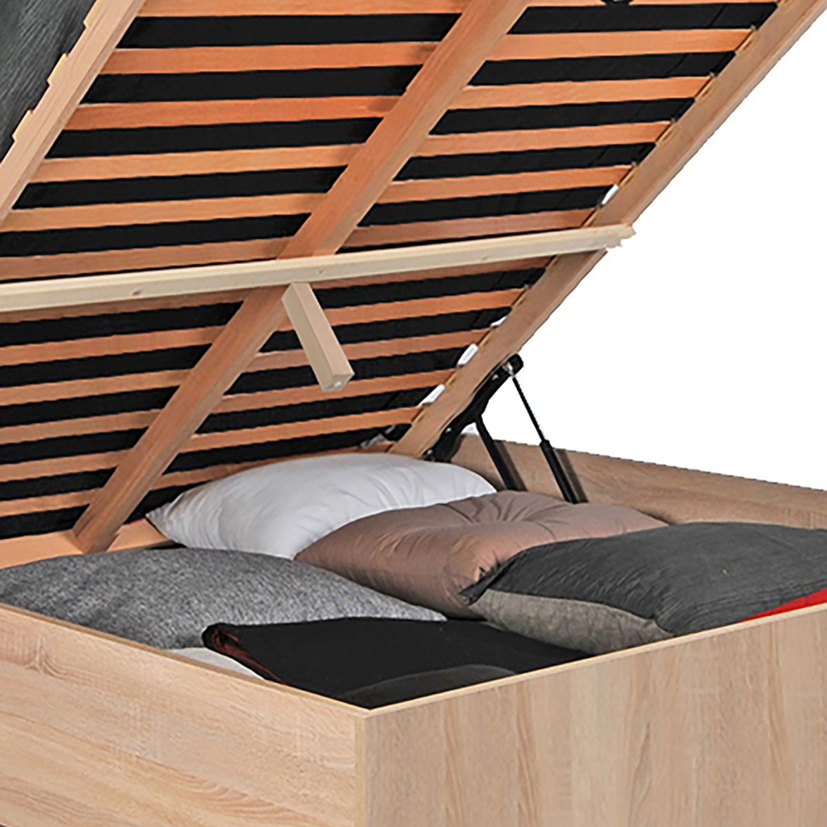 Lit coffre avec sommier relevable et tête de lit 140x190 cm MADRID