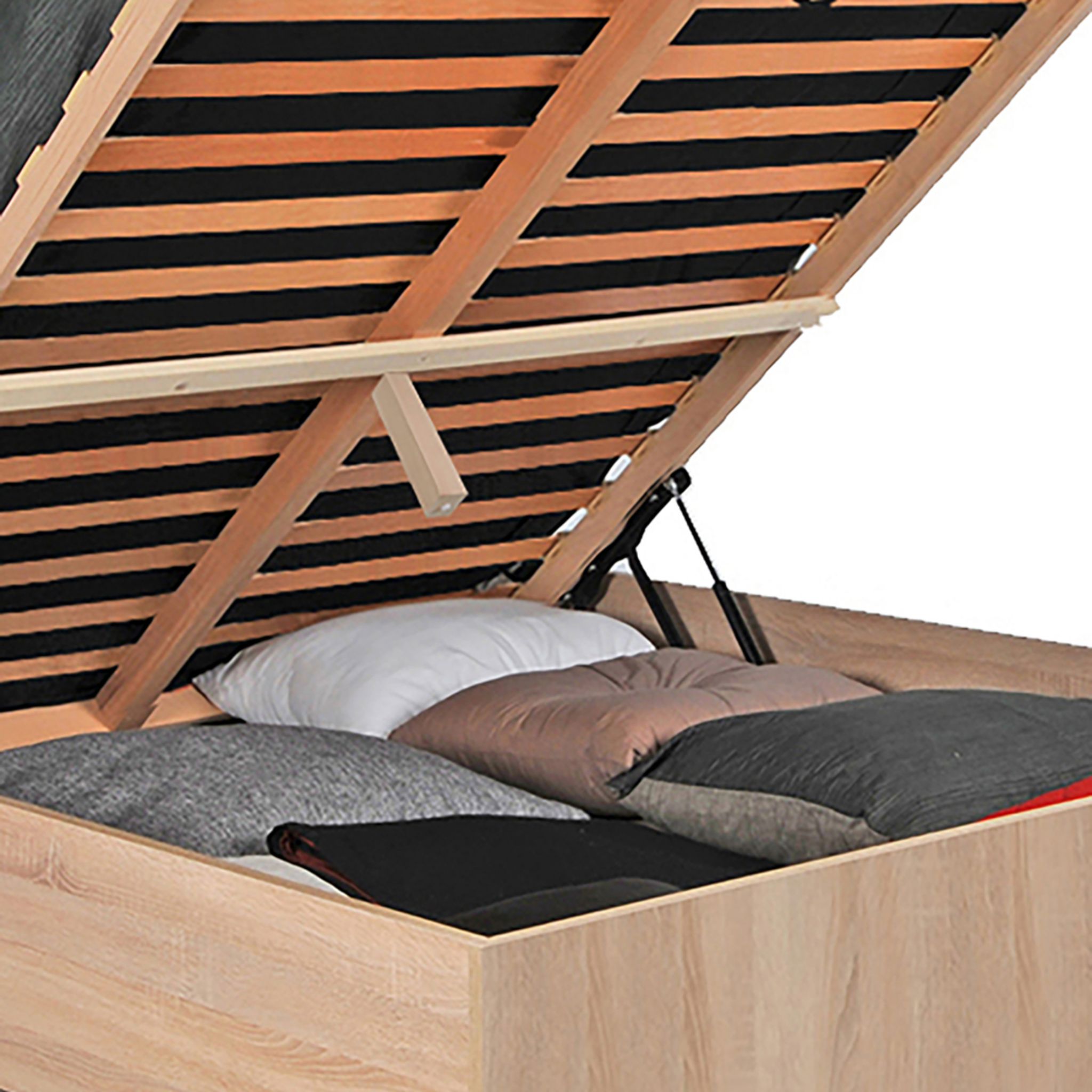 Voir la diapositive 6 : Lit coffre avec sommier relevable et tête de lit 140x190 cm MADRID