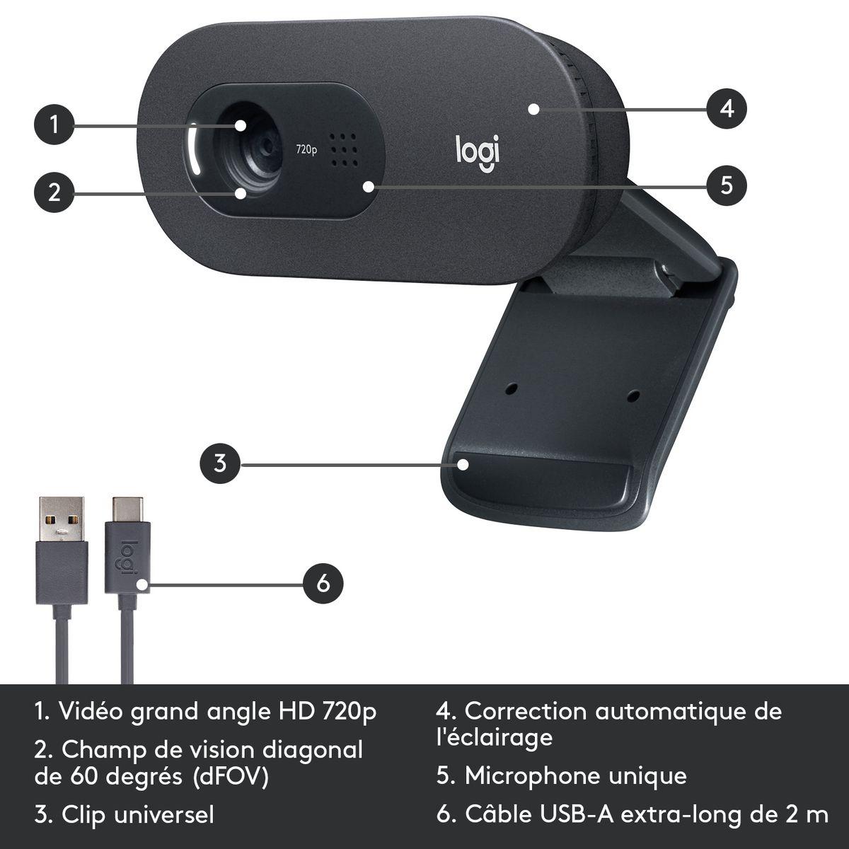 LOGITECH Webcam HD C505 - Noir