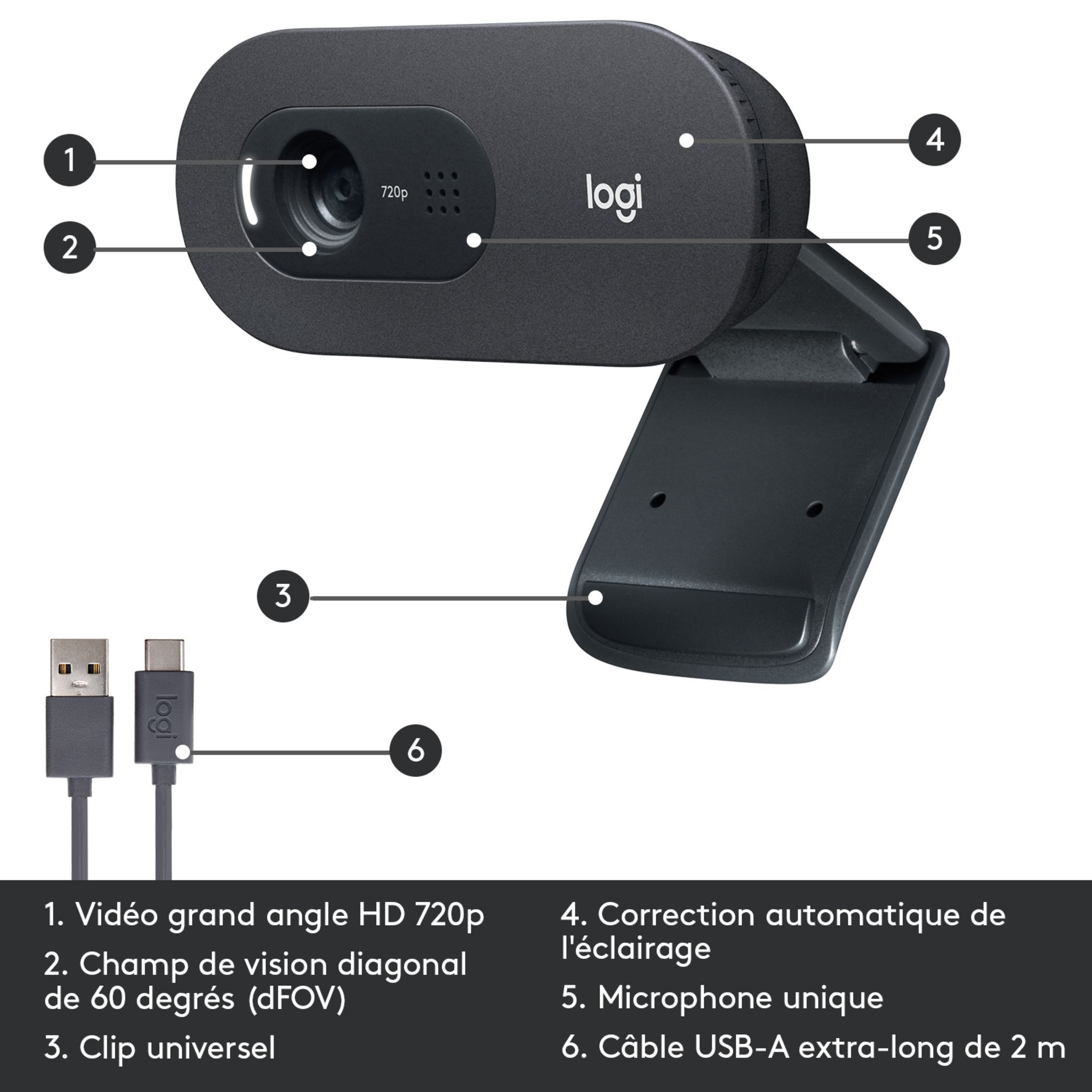 Voir la diapositive 6 : LOGITECH Webcam HD C505 - Noir