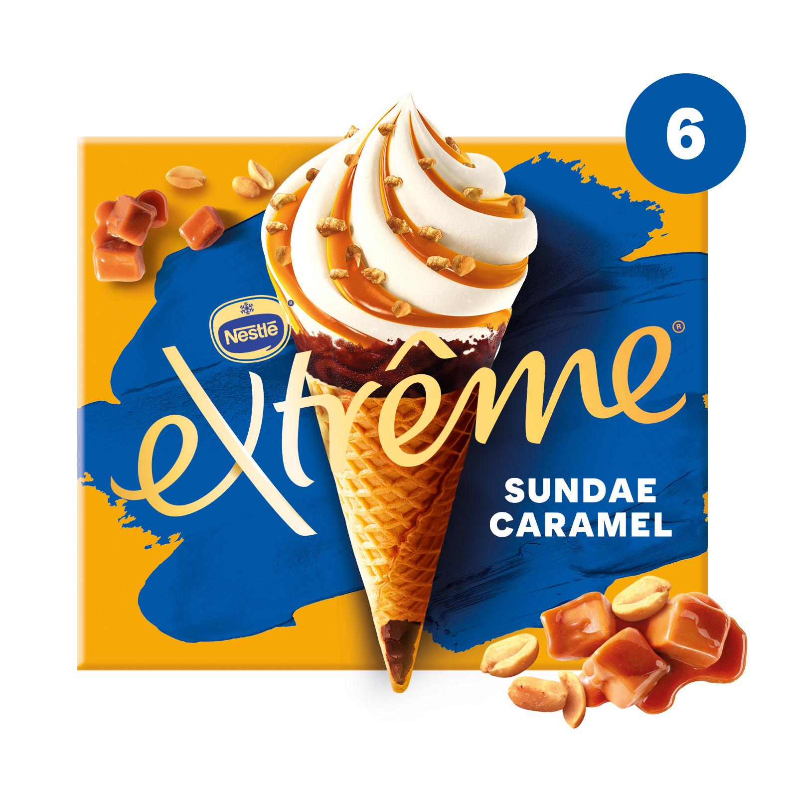 Voir la diapositive 2 : EXTREME Cones glacés Sundae caramel fondant 6 cônes 438g