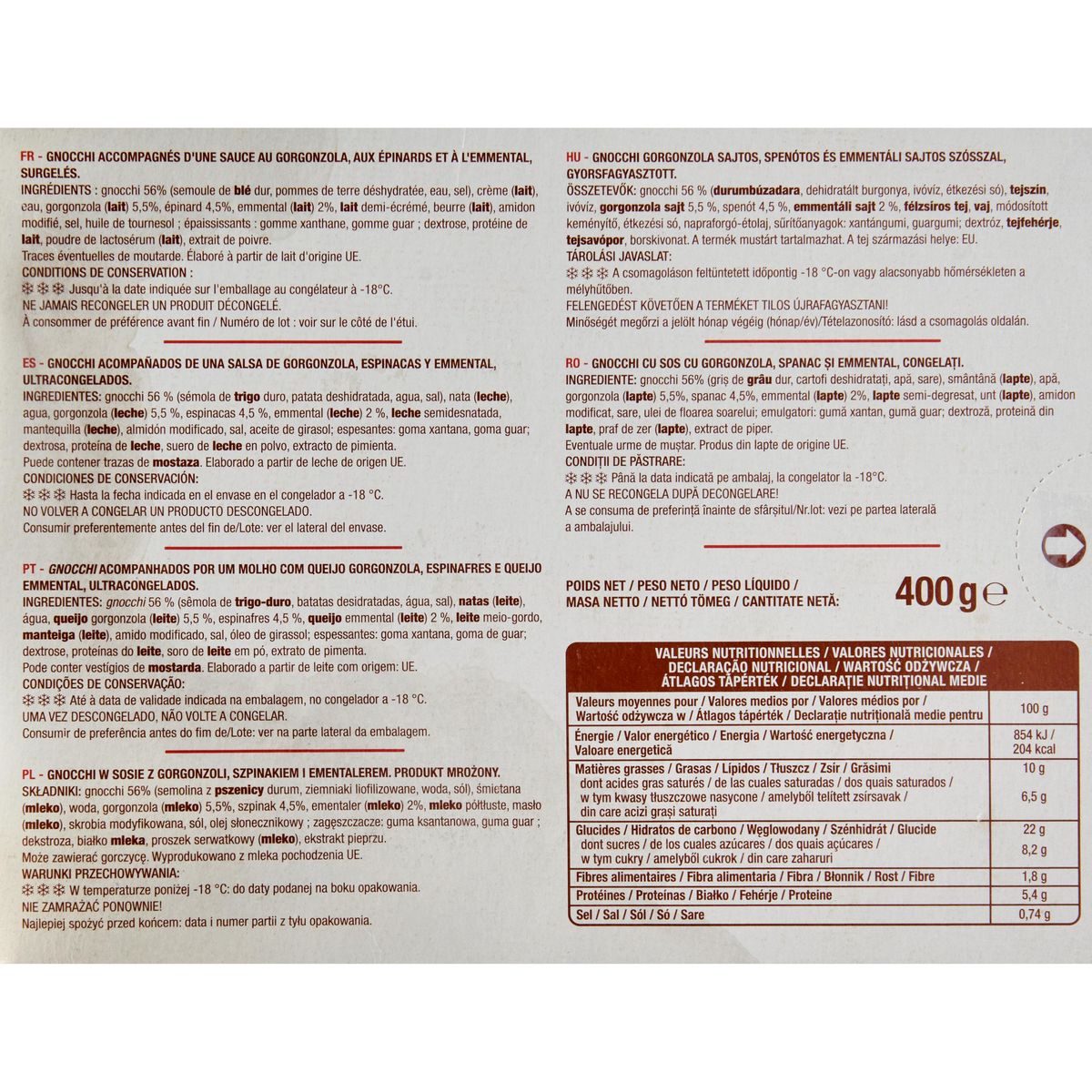 AUCHAN Gnocchi aux fromages 1 portion 400g