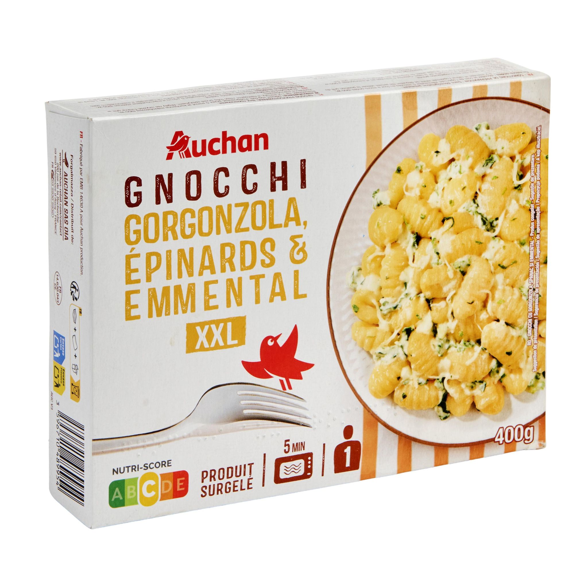 Voir la diapositive 2 : AUCHAN Gnocchi aux fromages 1 portion 400g