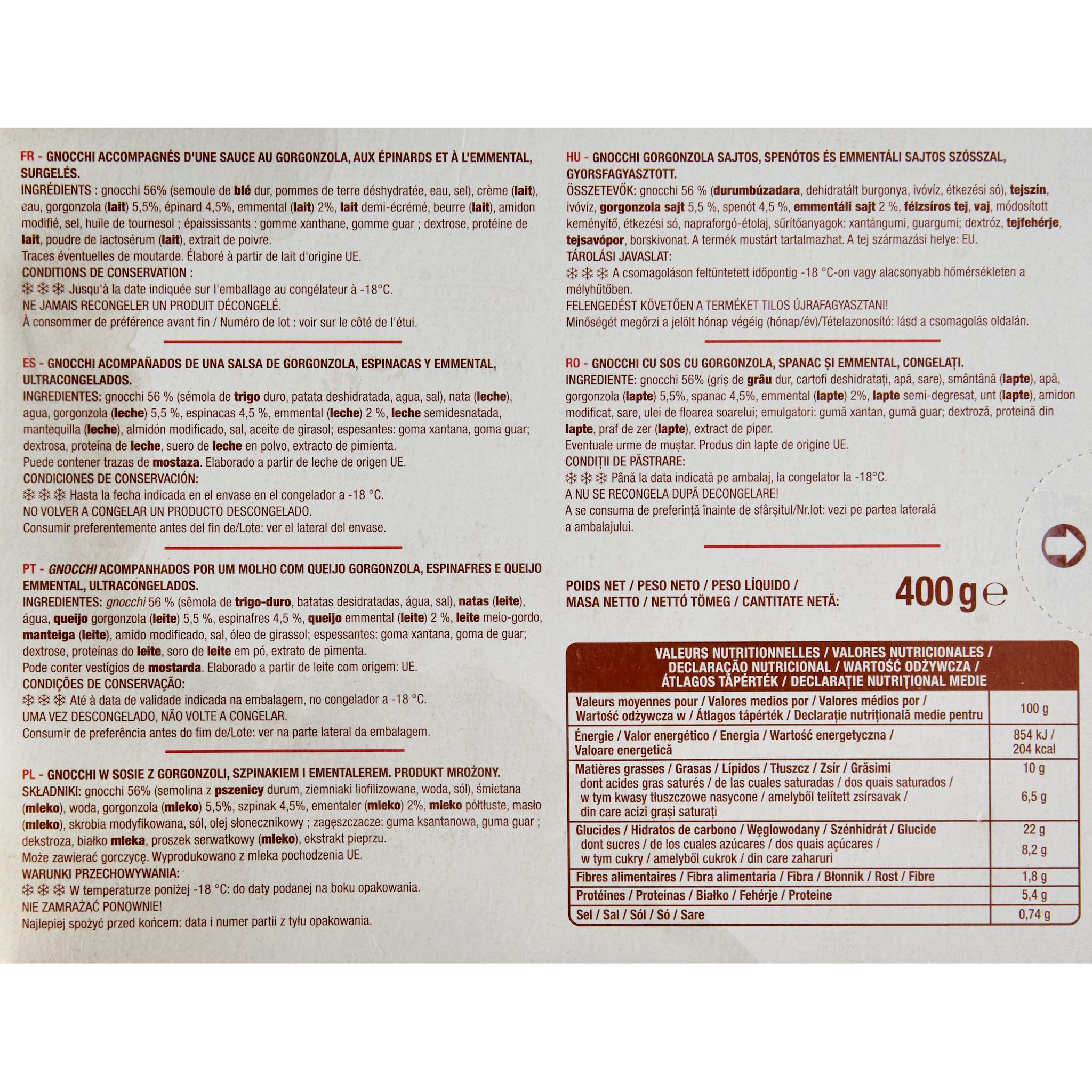 Voir la diapositive 4 : AUCHAN Gnocchi aux fromages 1 portion 400g