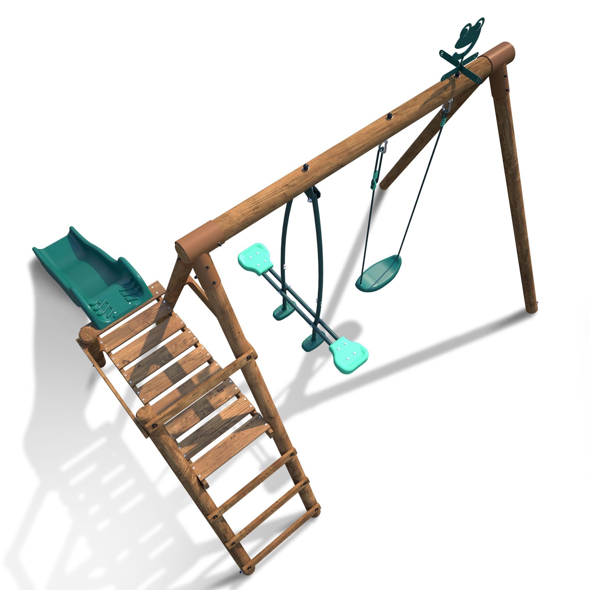 Voir la diapositive 2 : SOULET Portique balançoire avec toboggan - Bois - H1,95m - MENTHE