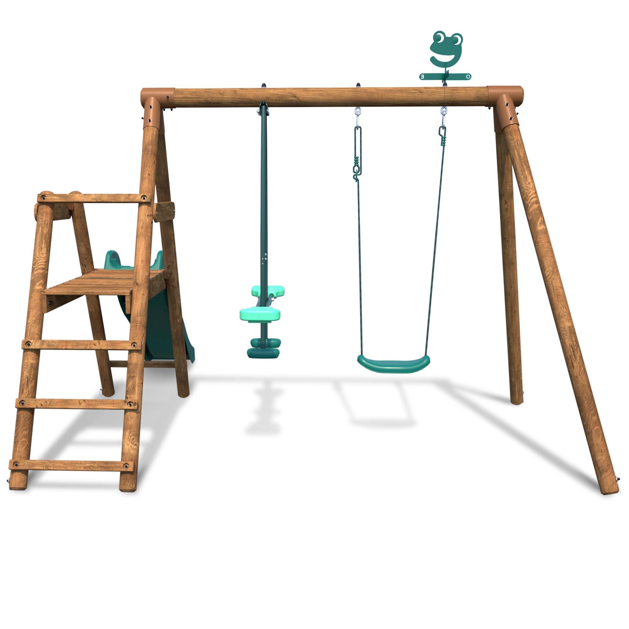 Voir la diapositive 4 : SOULET Portique balançoire avec toboggan - Bois - H1,95m - MENTHE