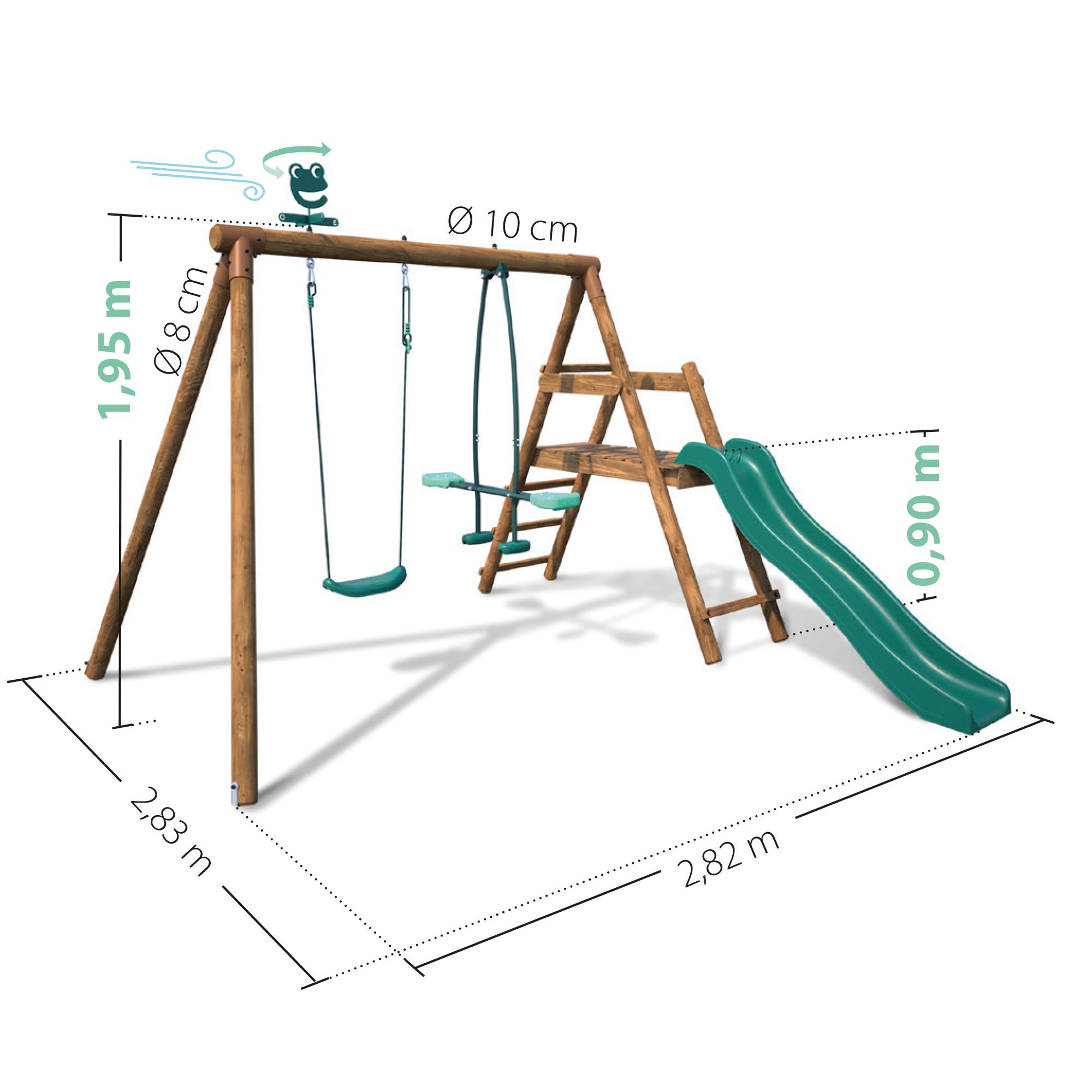Voir la diapositive 5 : SOULET Portique balançoire avec toboggan - Bois - H1,95m - MENTHE