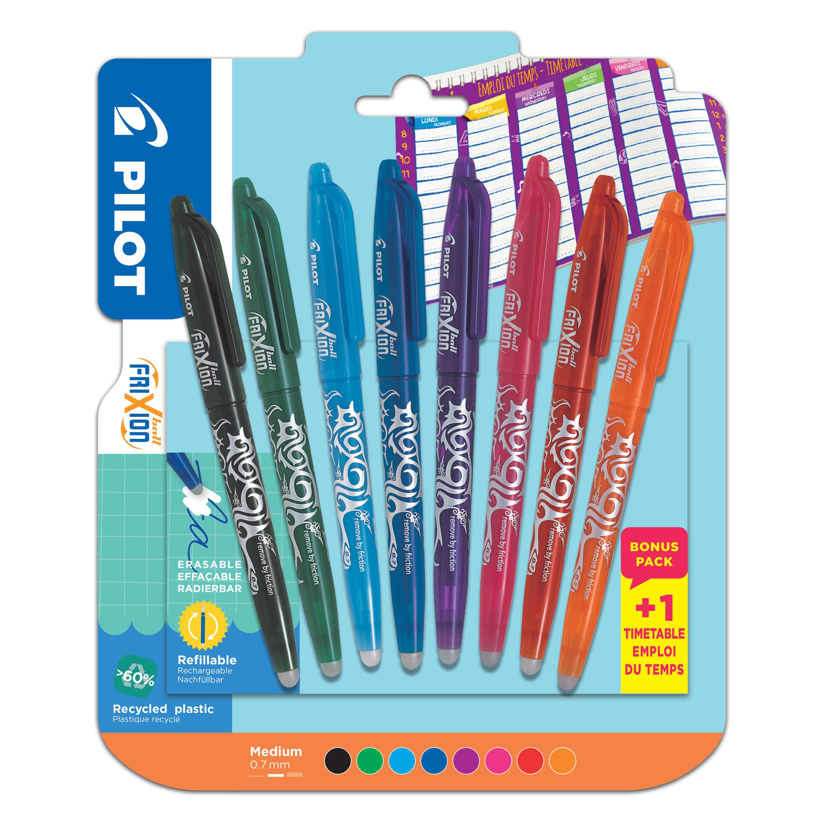 PILOT Pochette de 8 Frixion Ball pointe moyenne + 1 emploi du temps Off