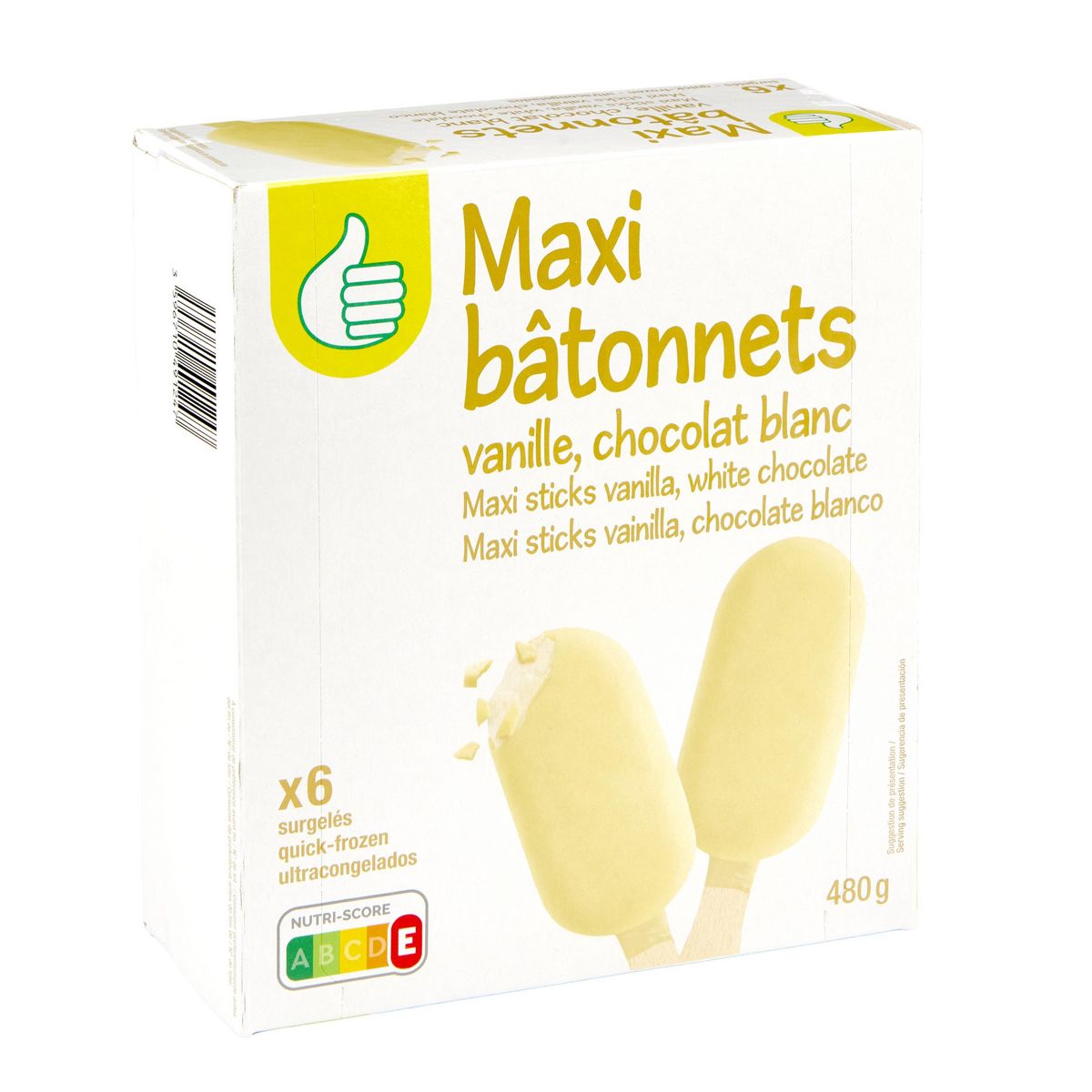 POUCE Bâtonnet glacé vanille et chocolat blanc 6 pièces 480g
