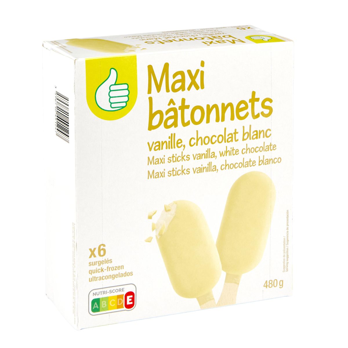 POUCE Bâtonnet glacé vanille et chocolat blanc 6 pièces 480g