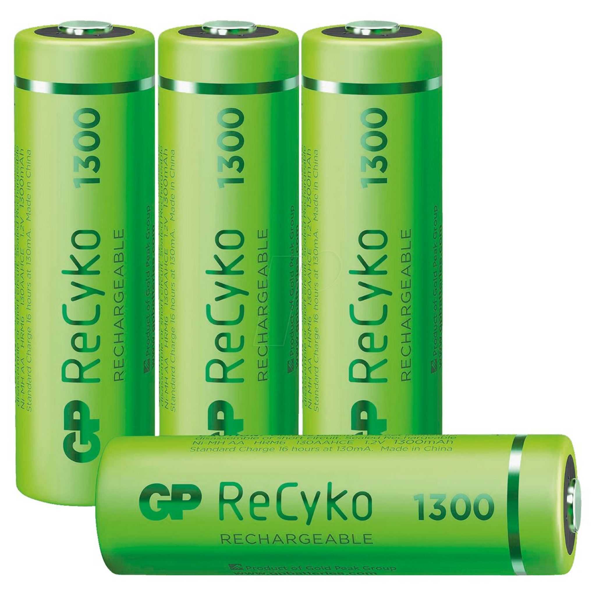 Voir la diapositive 3 : GP Blister 4 piles rechargeables ReCyko+ AA 1300MAH - Vert
