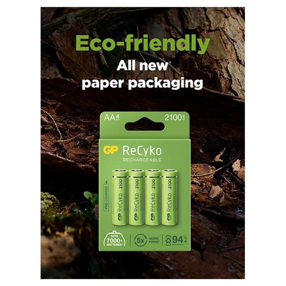 GP Blister 4 piles rechargeables Recyko+ AA 2600MAH 201210 - Vert