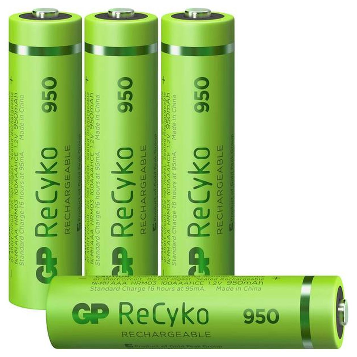 GP Lot 4 piles rechargeables 1.2V - Technologie NiMh - Capacité 950 mAh - Type LR3 AAA