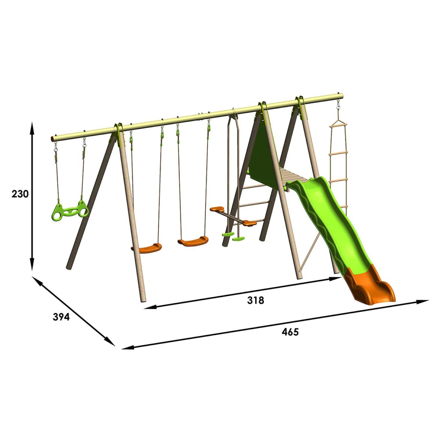 Voir la diapositive 3 : ALEO BY TRIGANO Portique balançoire avec toboggan - Bois et Métal - H2,30m - MAKUTA