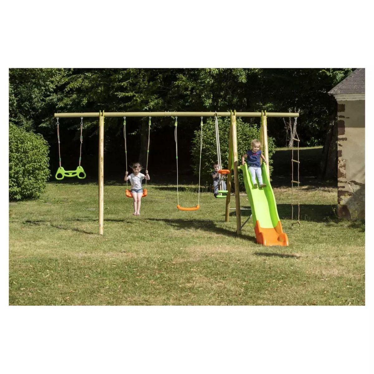 ALEO BY TRIGANO Portique balançoire avec toboggan - Bois et Métal - H2,30m - MAKUTA