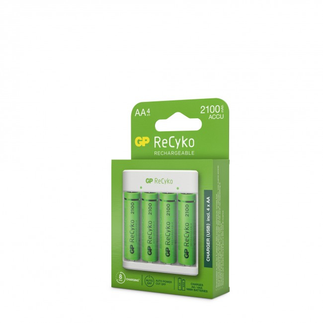 Voir la diapositive 2 : GP Chargeur USB E411+4Accus AA 2100 MAH - Blanc