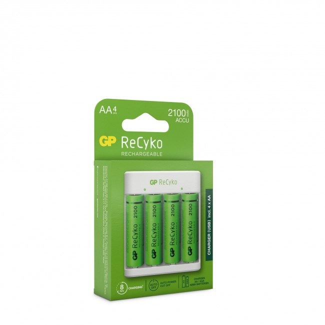 Voir la diapositive 5 : GP Chargeur USB E411+4Accus AA 2100 MAH - Blanc