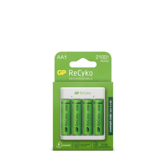 Voir la diapositive 6 : GP Chargeur USB E411+4Accus AA 2100 MAH - Blanc