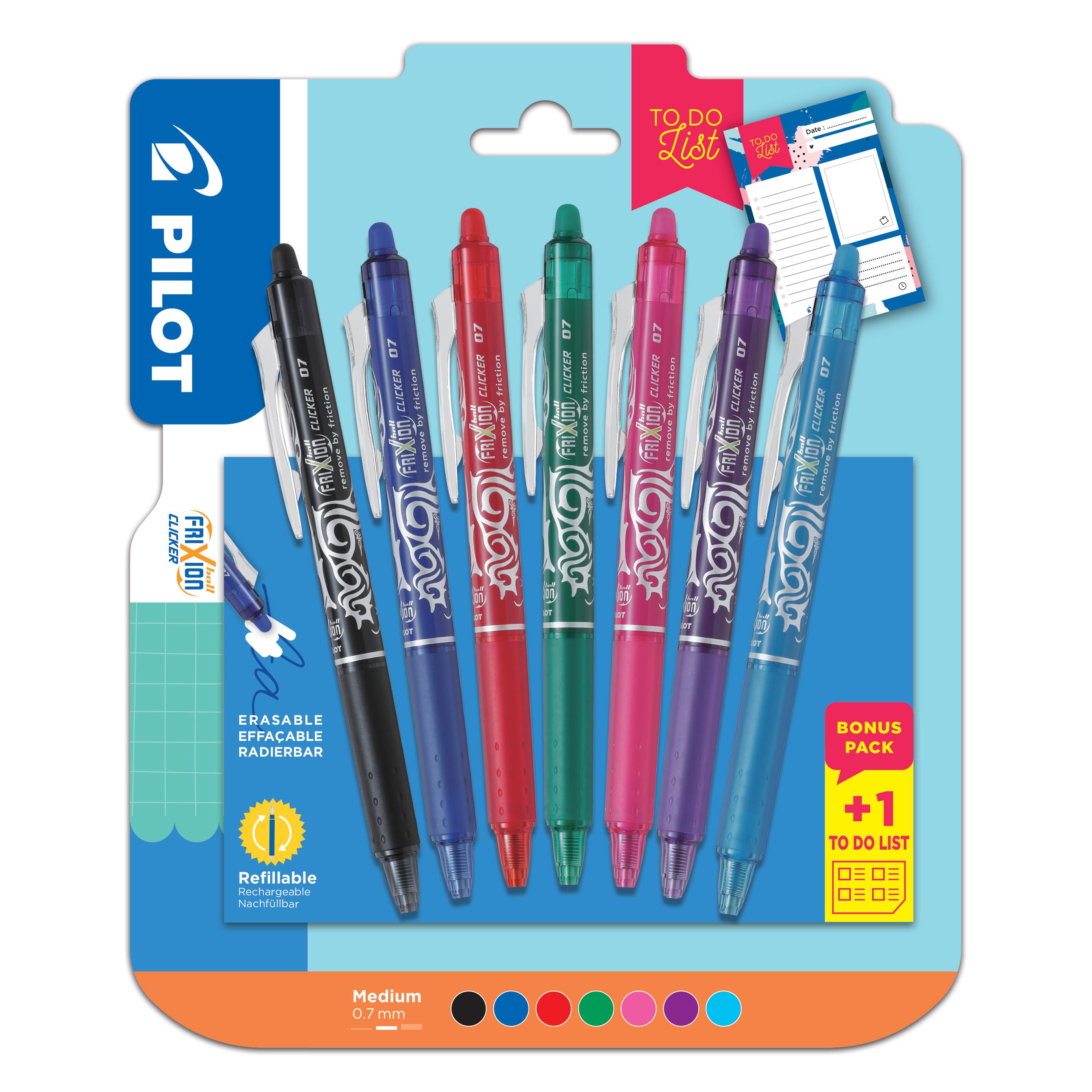 PILOT Lot de 7 Stylos Frixion Clicker + Carnet To Do List