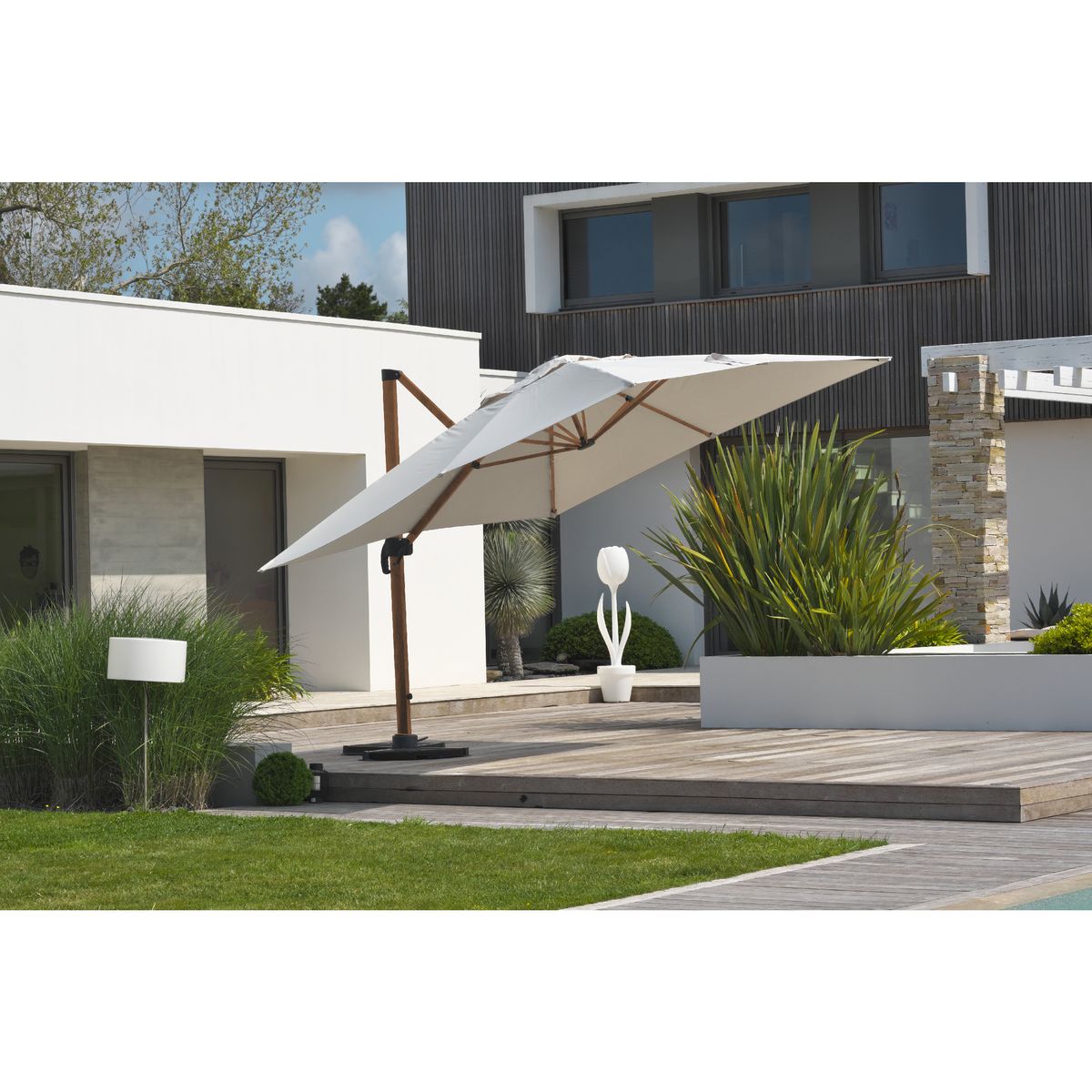 DCB GARDEN Parasol déporté - Aluminium - Gris - 4x3m