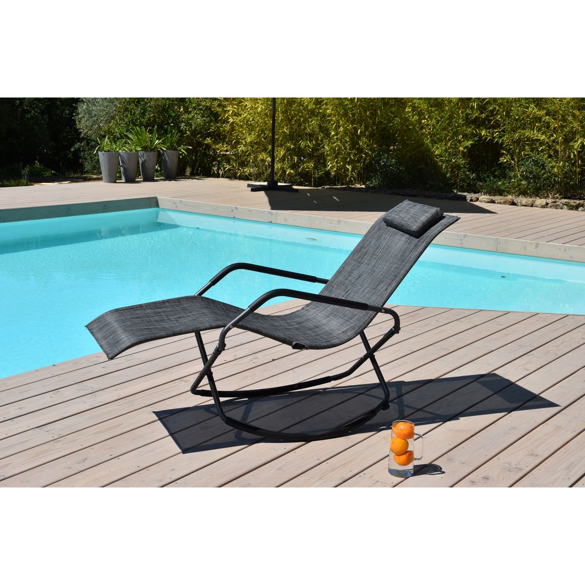 GIVEX Bain de soleil pliant à bascule - Noir chiné - ELLYPSE