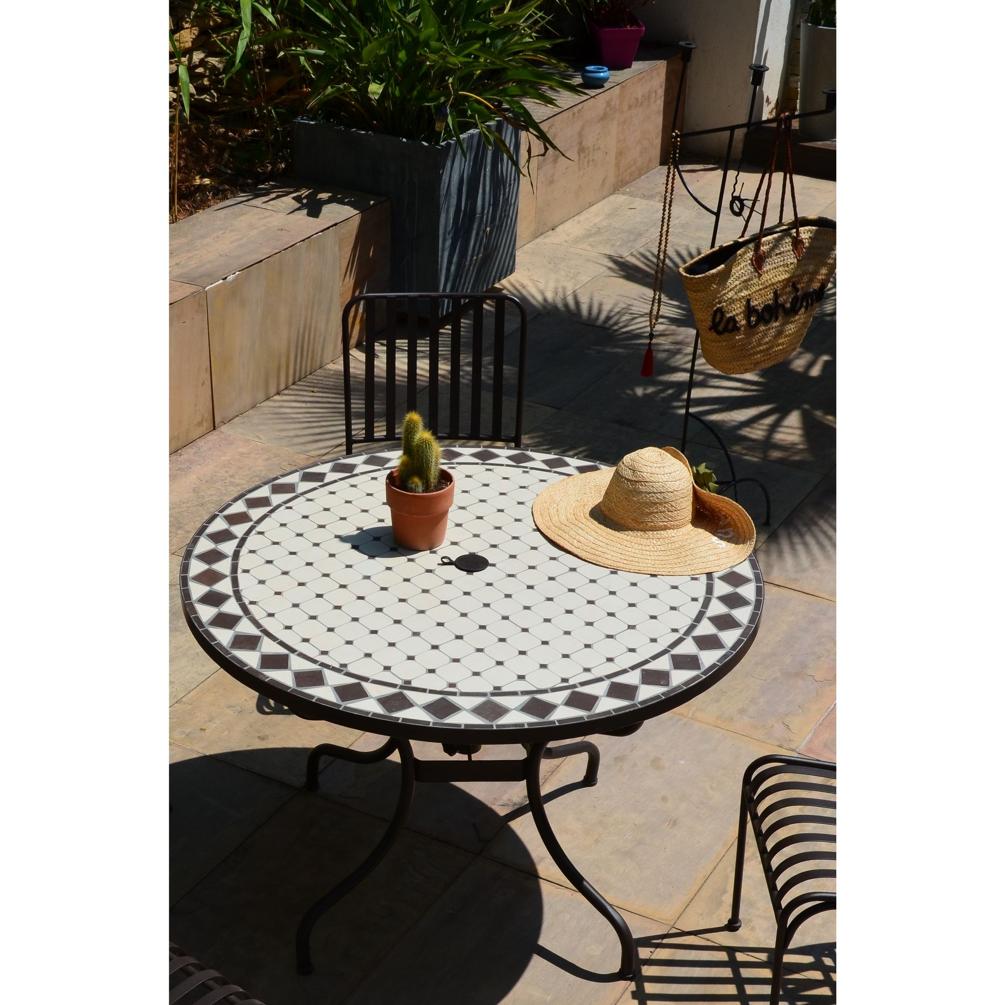 Voir la diapositive 3 : GIVEX Salon de jardin - 4 places - Acier - Crème/chocolat - MOZAIk