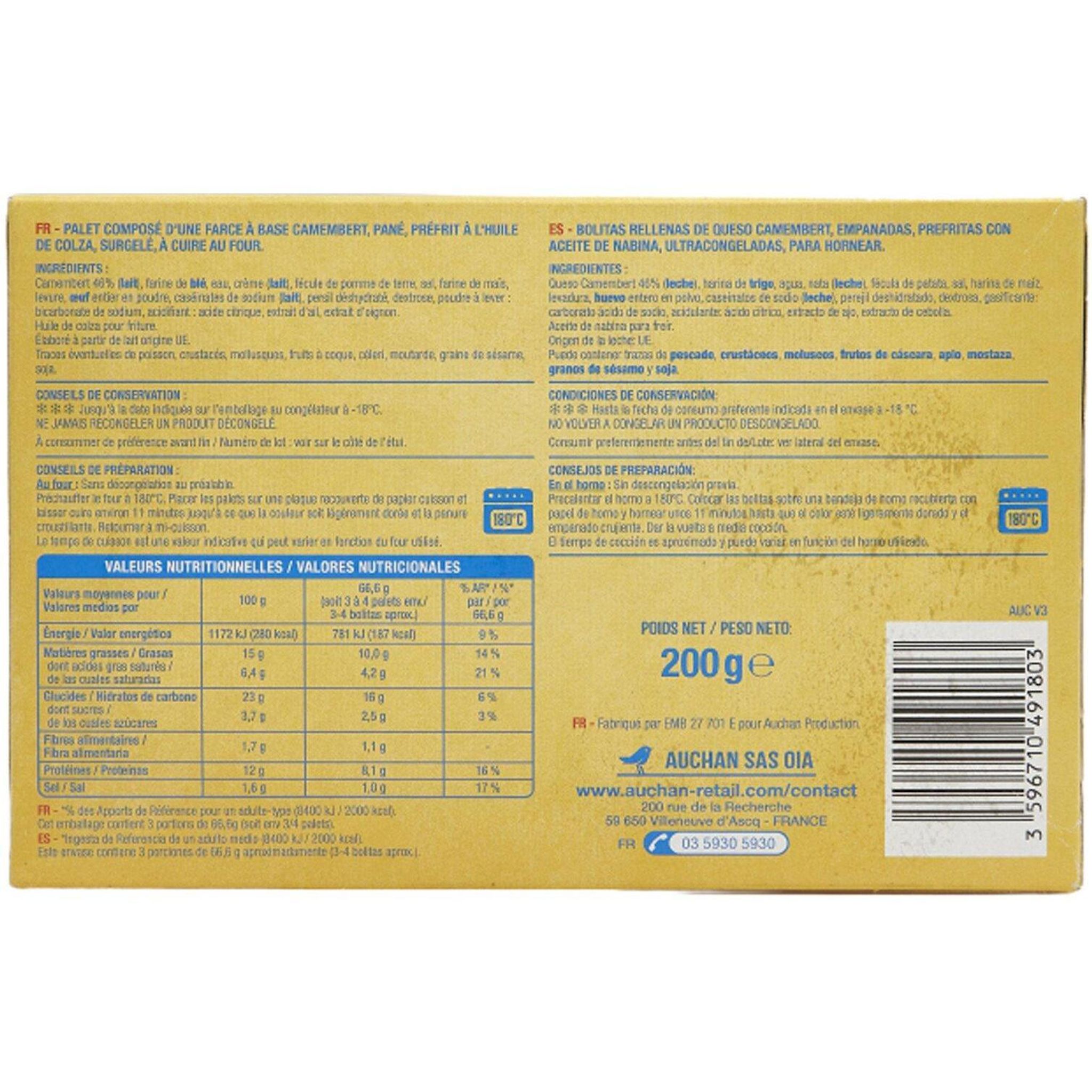 Voir la diapositive 3 : AUCHAN Palets de camembert 9-10 pièces 200g