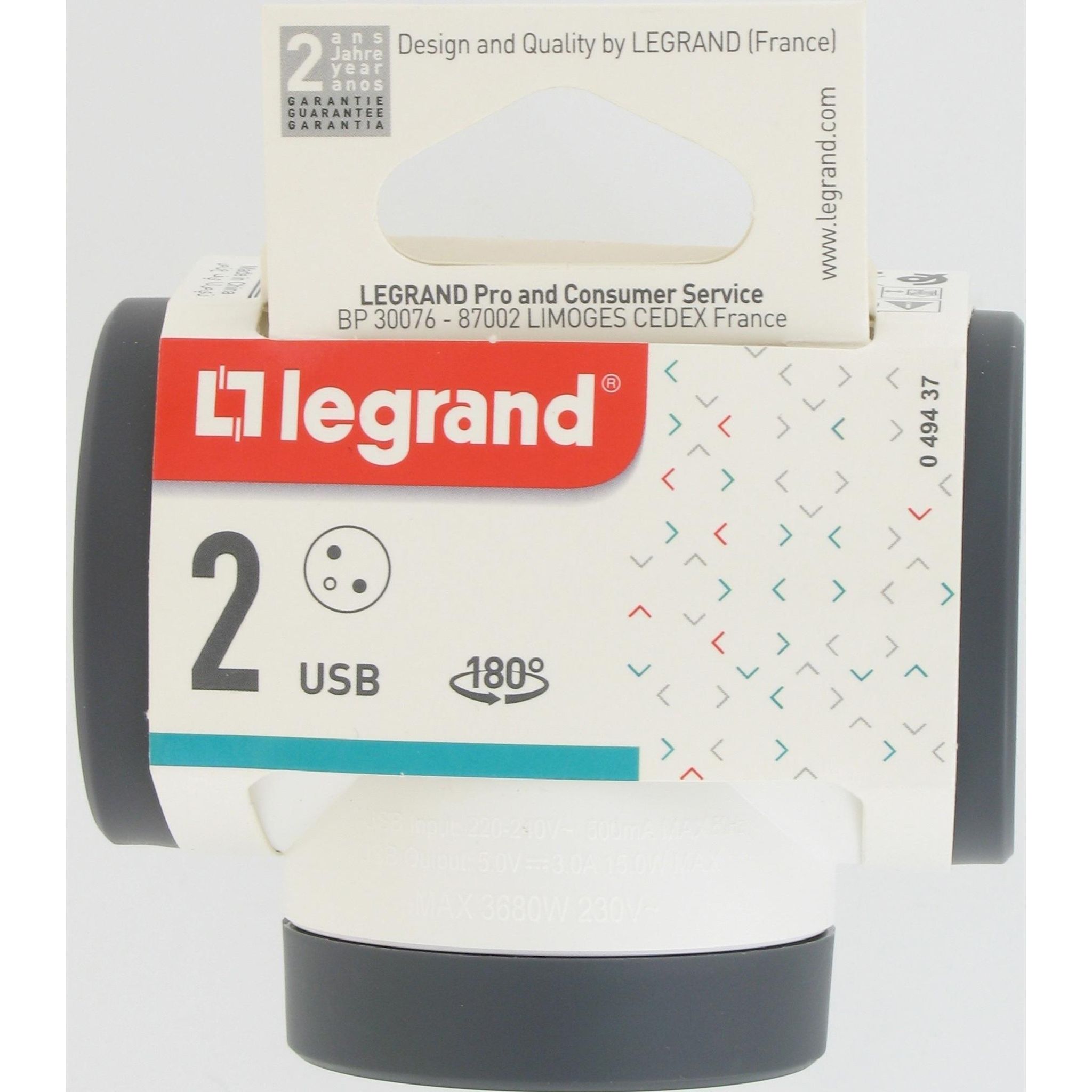 LEGRAND Triplite 2x2p16A+t+usbblanc/noir