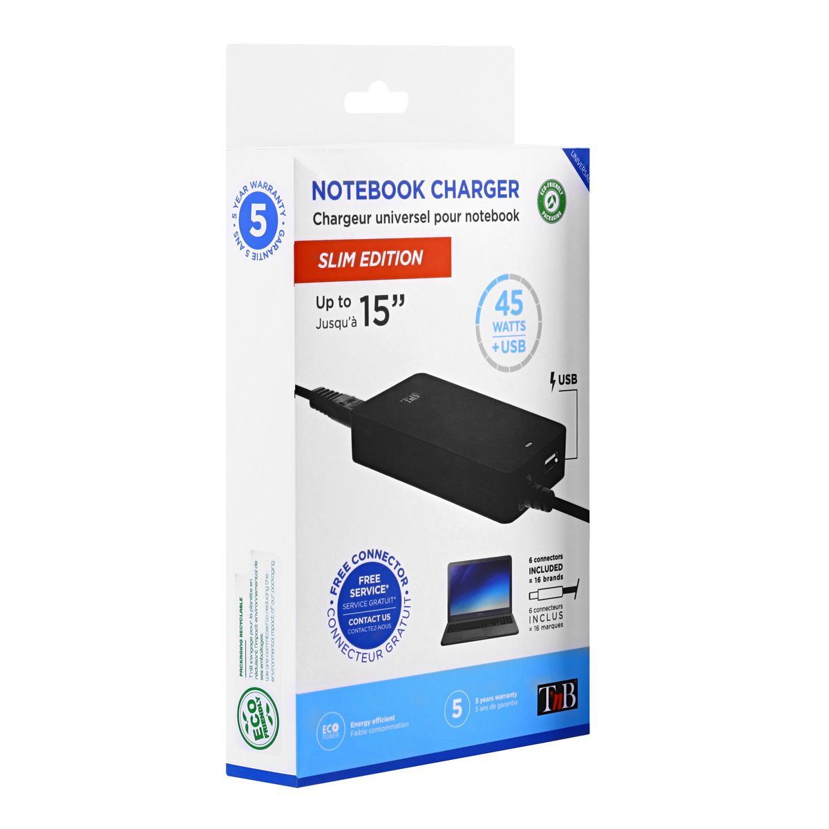 TNB 6 connecteurs - Jusque 15 pouces - 45 Watts - Port USB