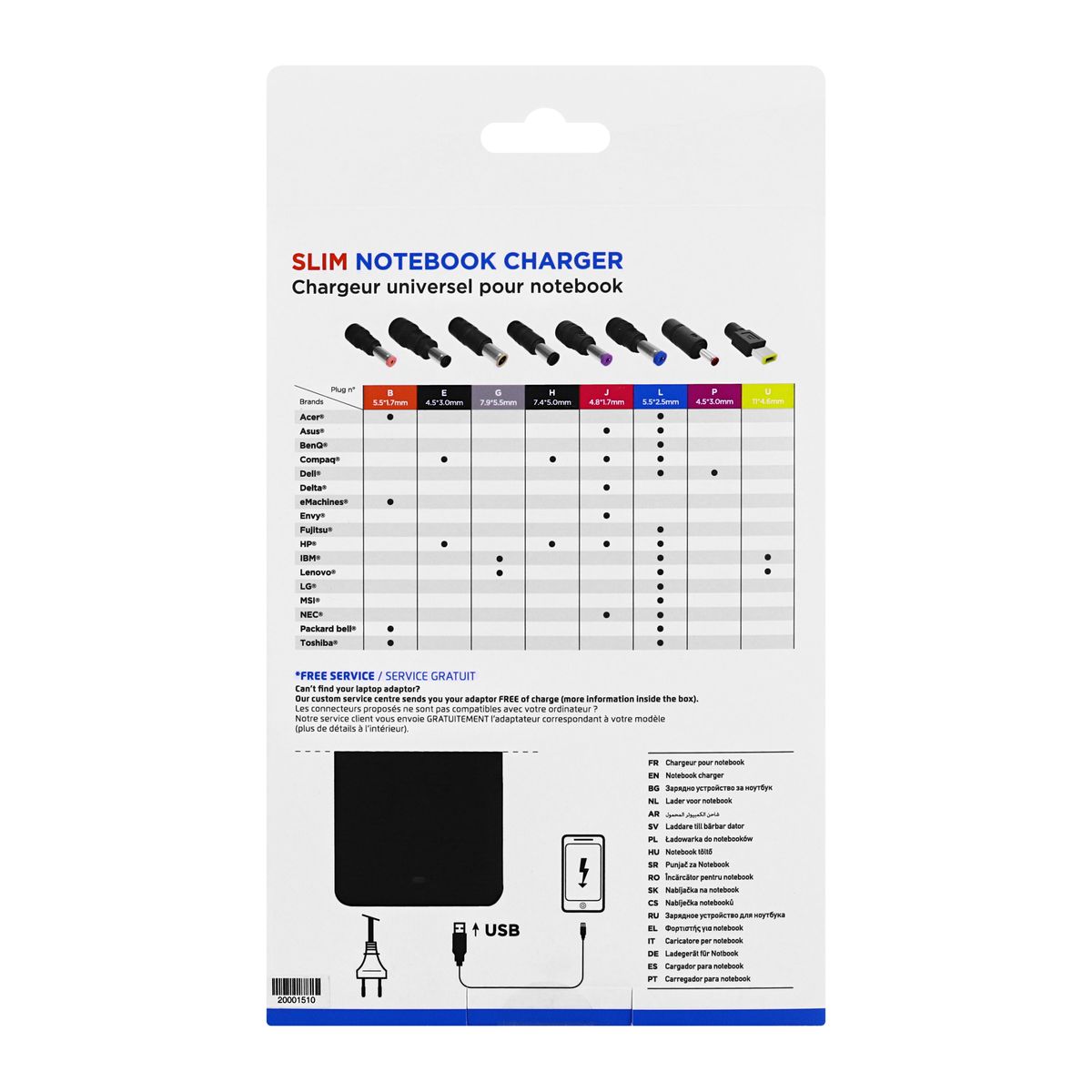 Voir la diapositive 3 : TNB 6 connecteurs - Jusque 15 pouces - 45 Watts - Port USB
