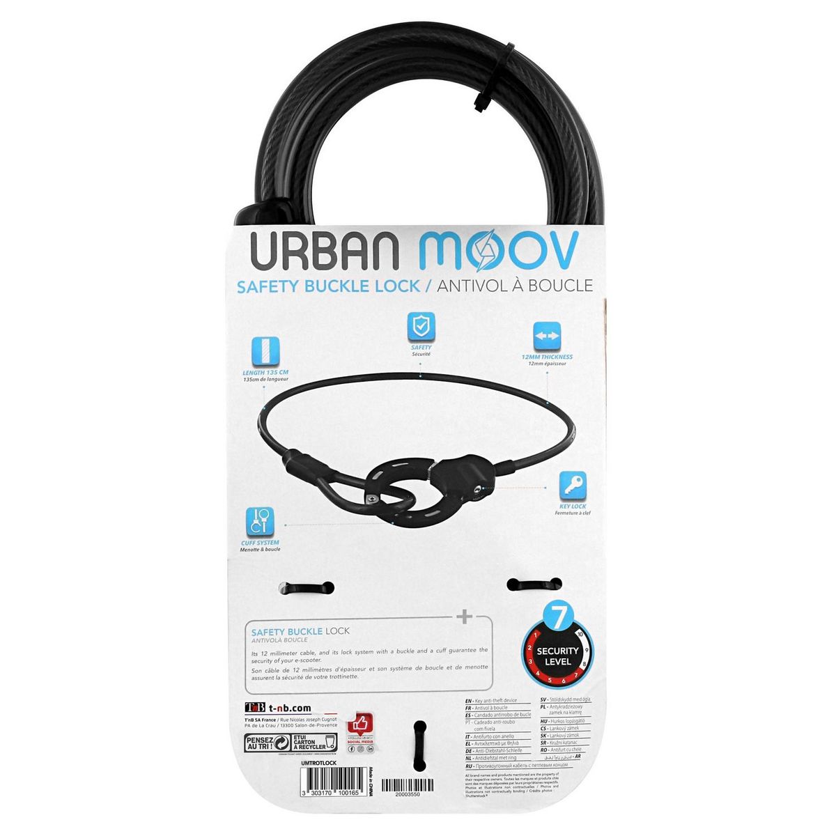 URBAN MOOV Antivol à menotte et boucle pour vélos et trottinettes - Noir 