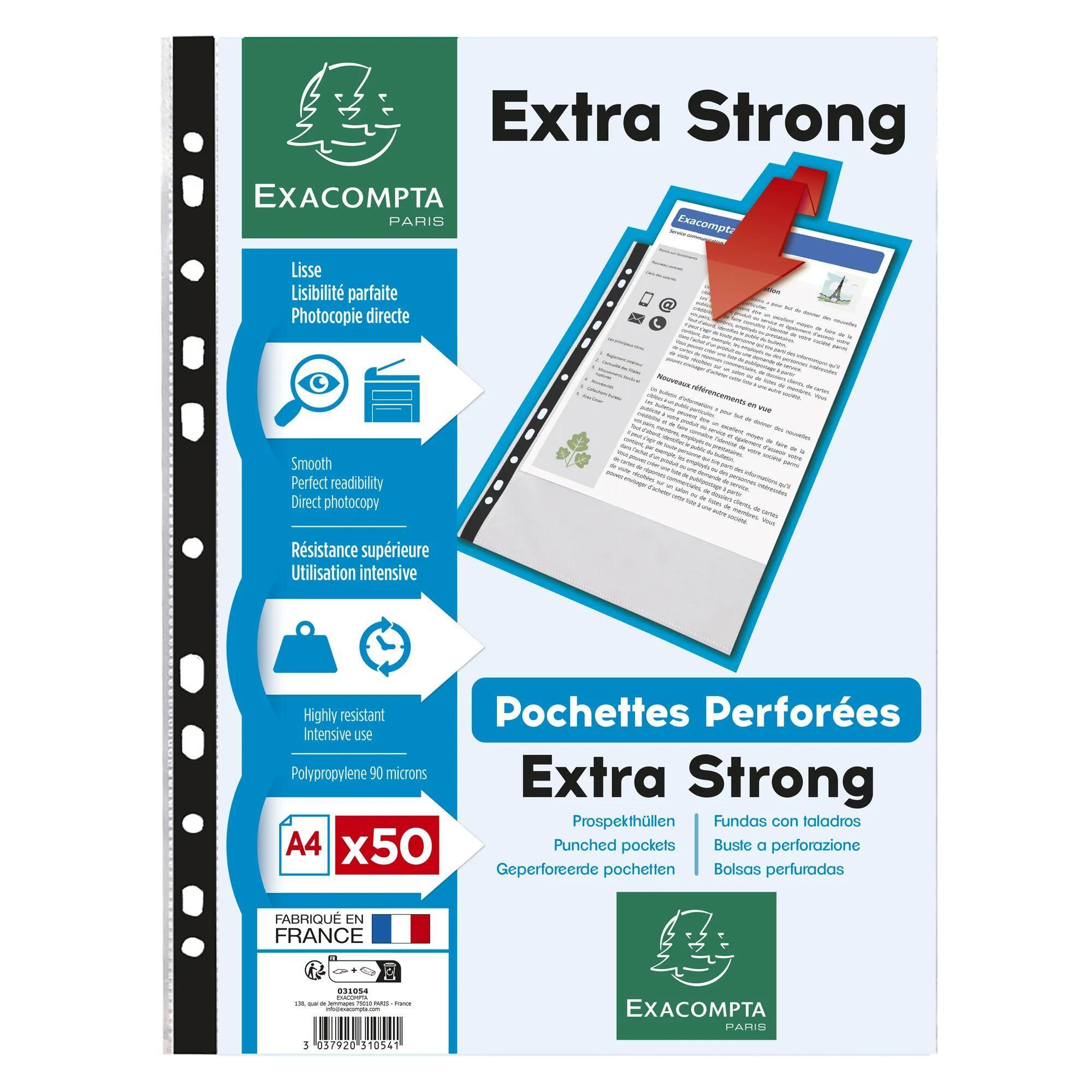 EXACOMPTA Lot de 50 pochettes perforées plastique A4 incolore