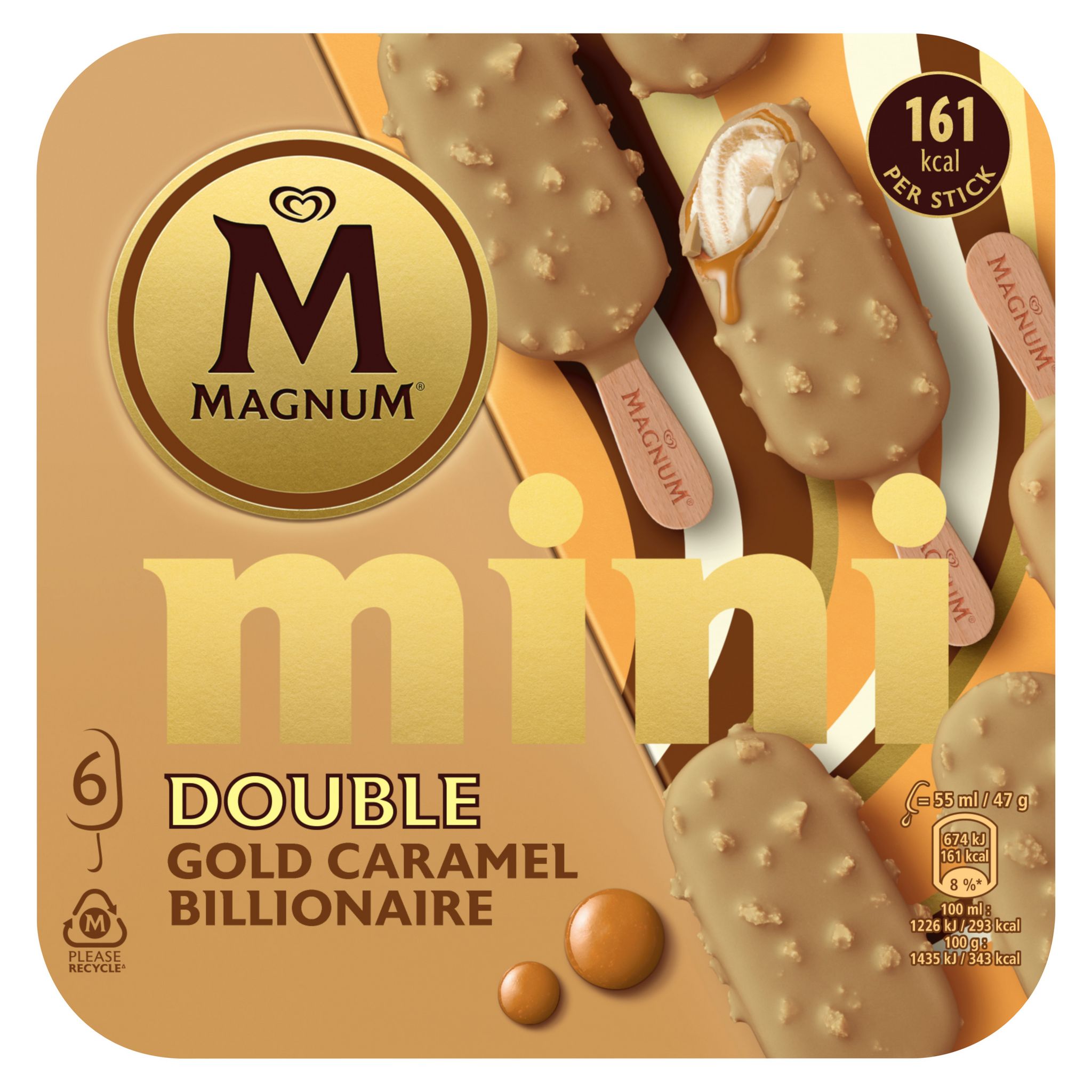 Voir la diapositive 2 : MAGNUM Mini bâtonnets Double Gold caramel Billionaire 6 pièces 282g