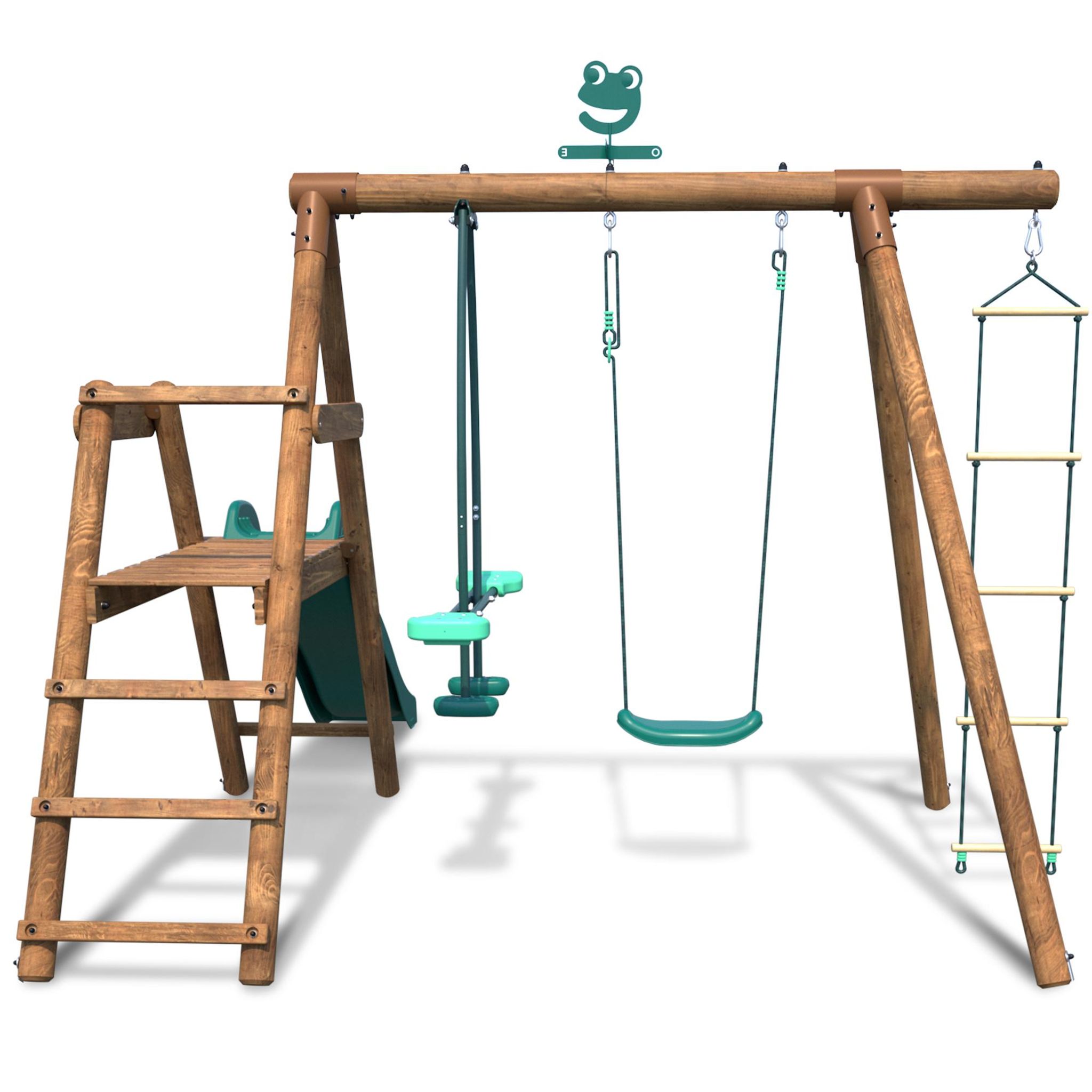 Voir la diapositive 3 : SOULET Portique balançoire avec toboggan - Bois - H1.95m - MURIER