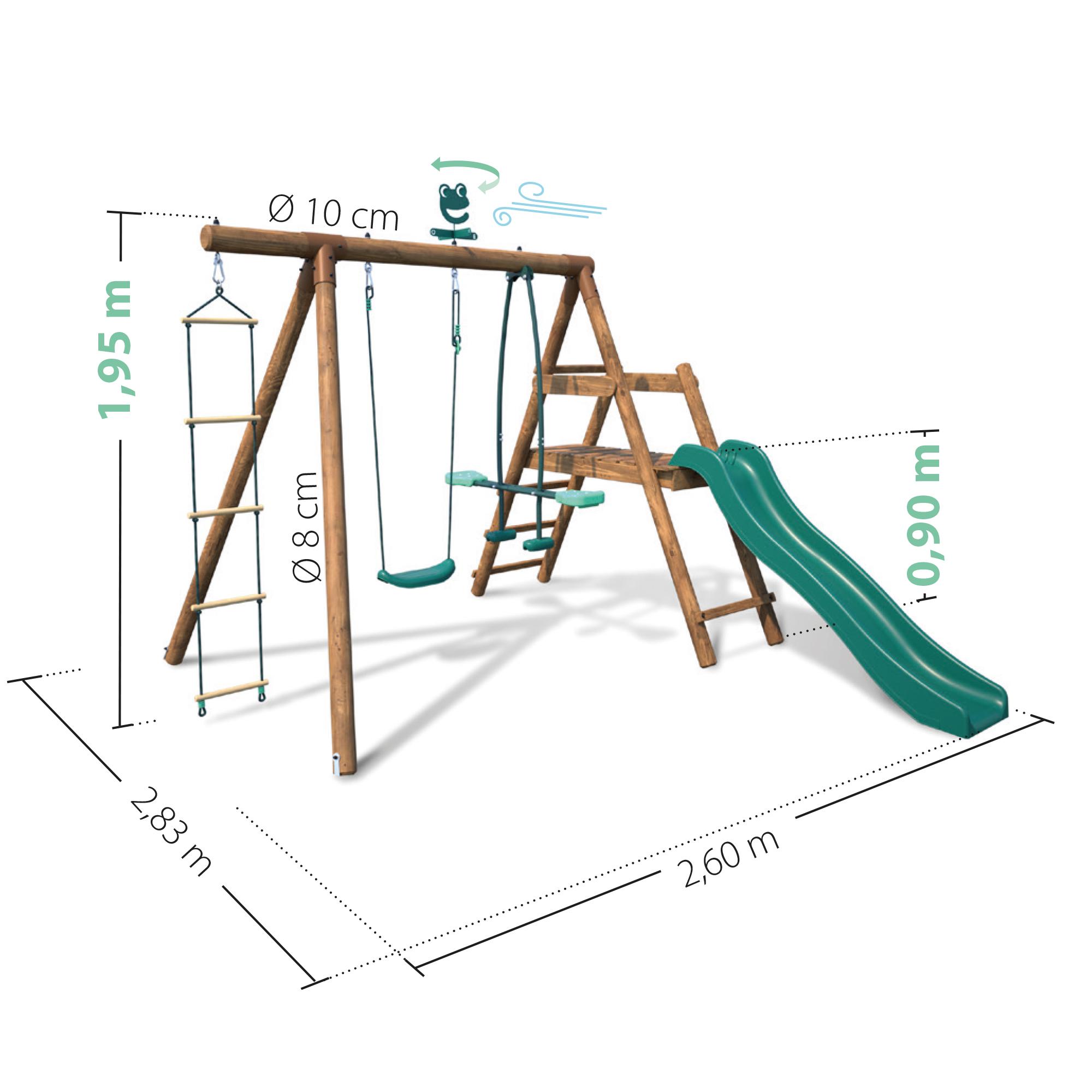 Voir la diapositive 4 : SOULET Portique balançoire avec toboggan - Bois - H1.95m - MURIER