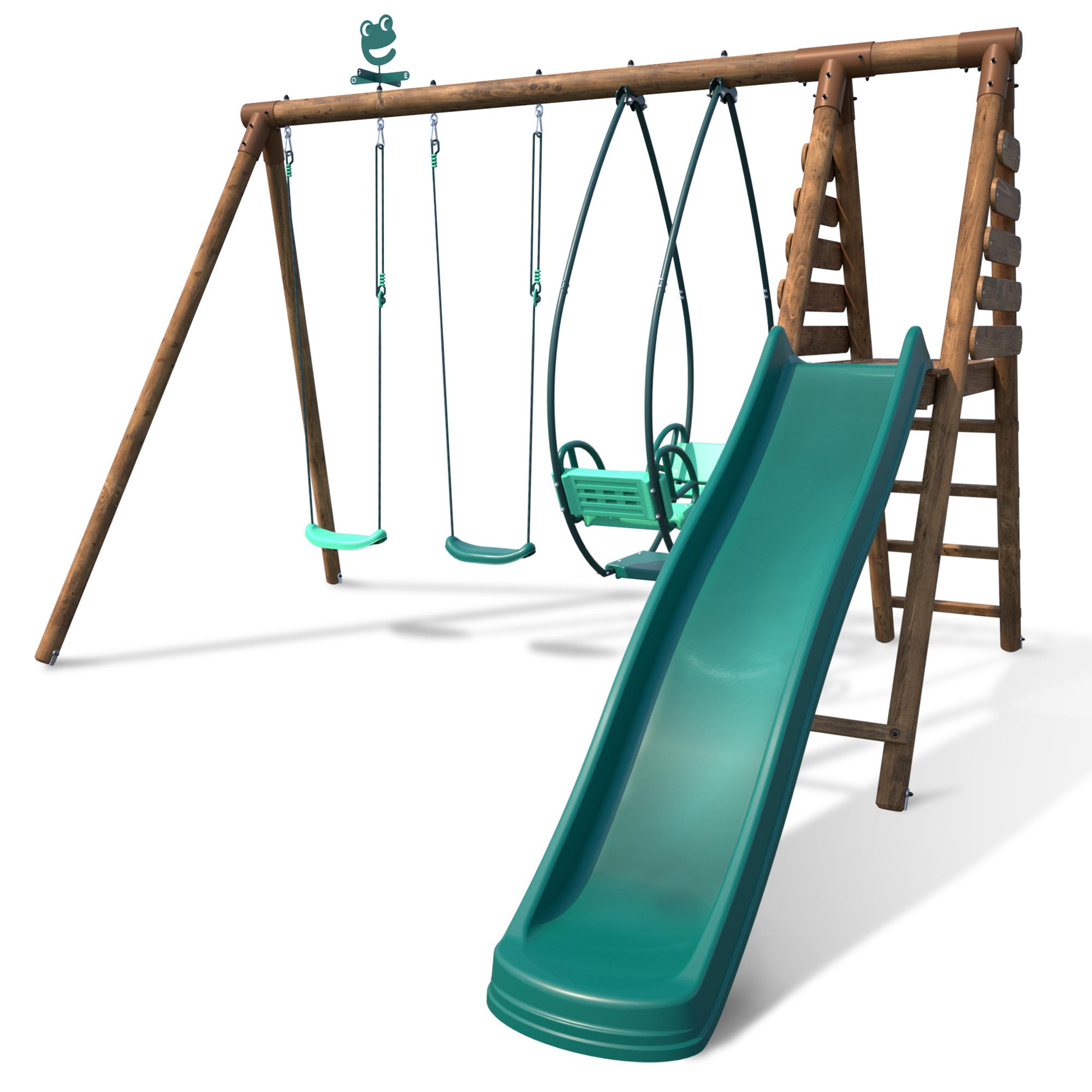 Voir la diapositive 2 : SOULET Portique balançoire avec toboggan - Bois - H2,20m - NARCISSE