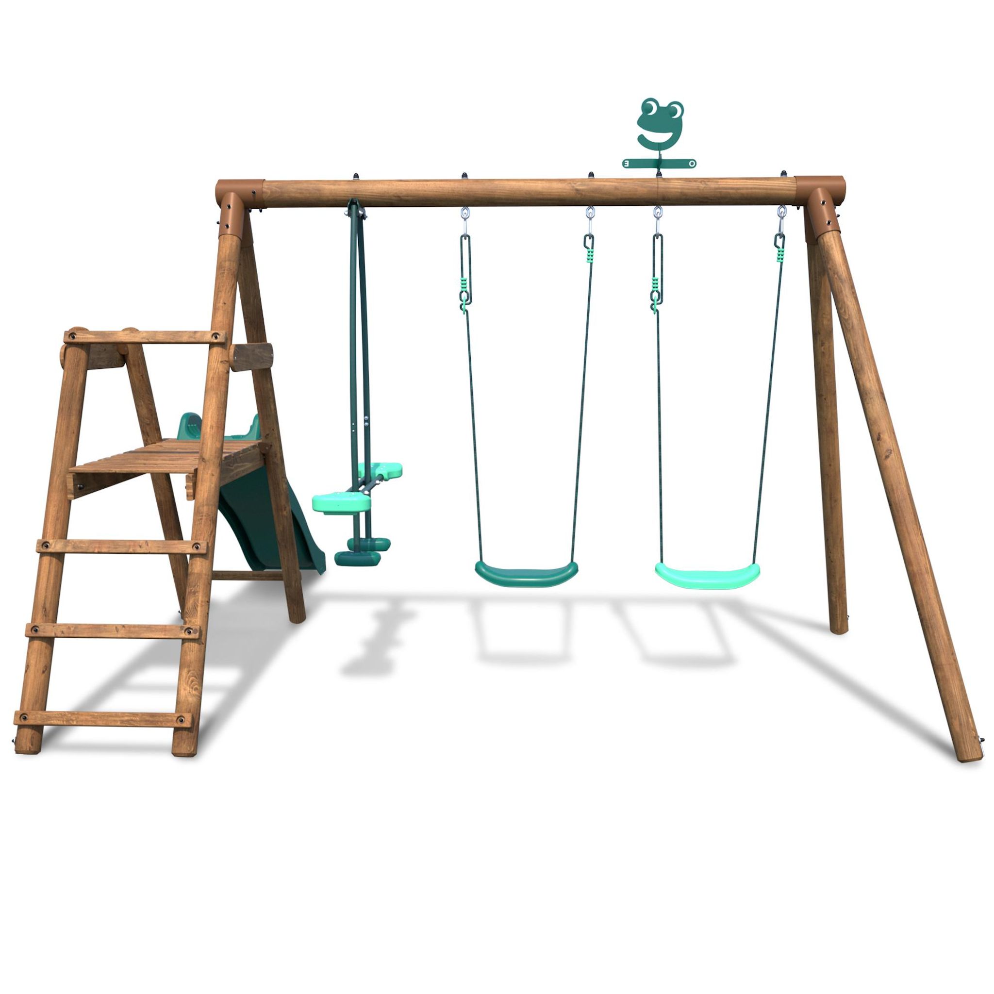 Voir la diapositive 3 : SOULET Portique balançoire avec toboggan - Bois - H1,95m - FIGUE