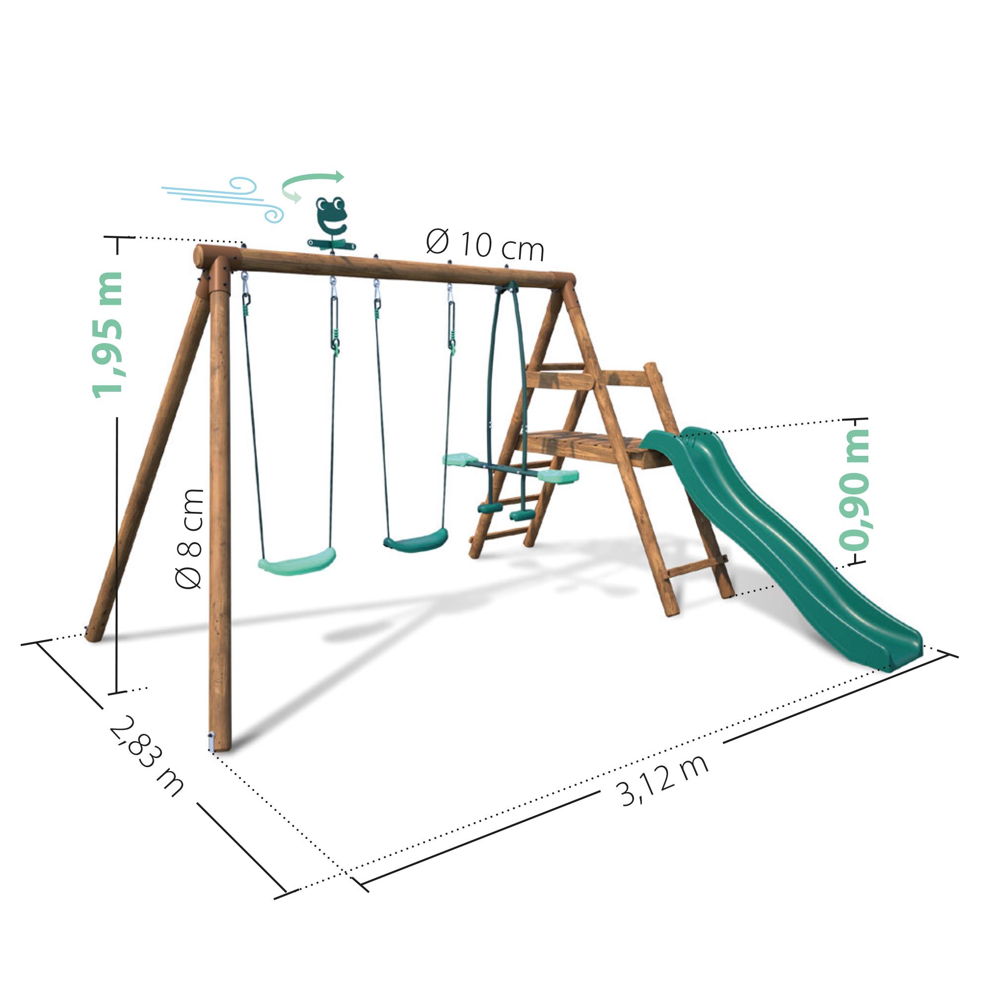 Voir la diapositive 4 : SOULET Portique balançoire avec toboggan - Bois - H1,95m - FIGUE