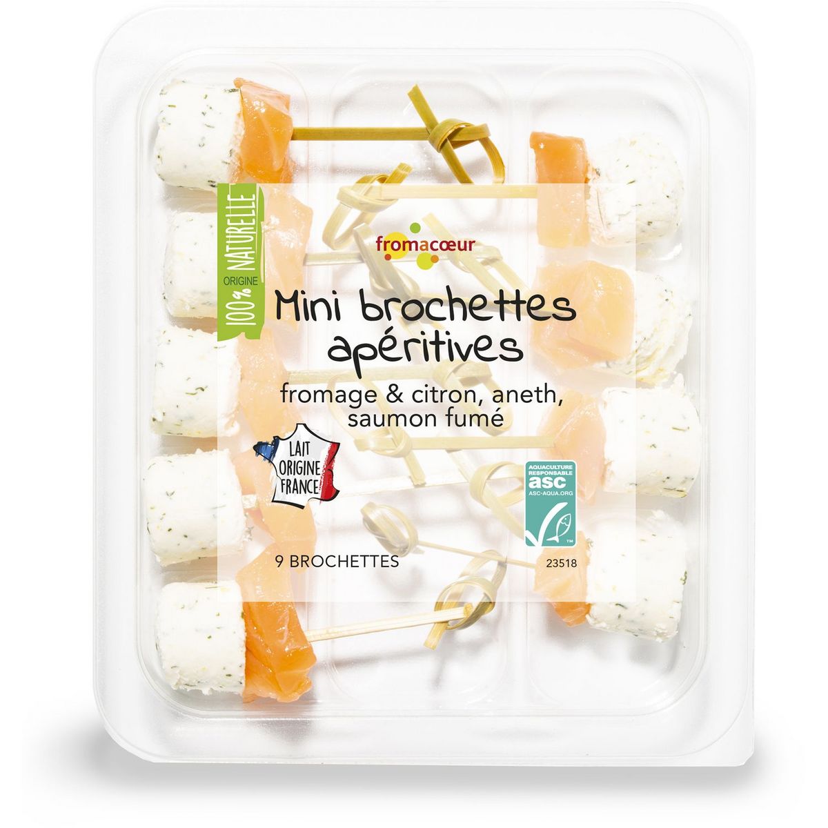 FROMACOEUR Mini brochettes apéritives saumon fumé fromage et citron aneth 9 pièces 72g