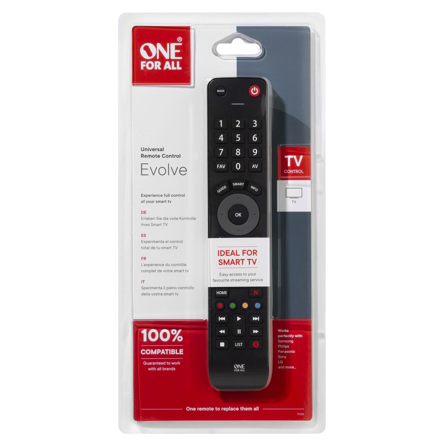 Voir la diapositive 2 : ONE FOR ALL Télécommande Universelle URC7115 Evolve TV Noir