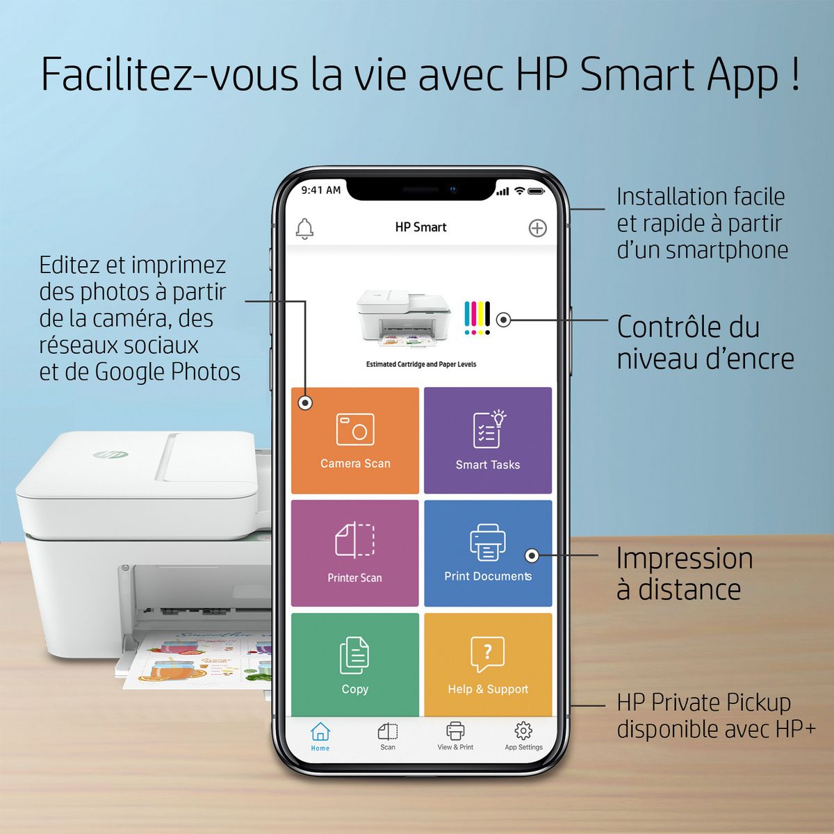 HP HP Deskjet 4122e Imprimante tout-en-un Jet d'encre couleur - 6 mois d' Instant ink inclus avec HP+ ( A4 Copie Scan Chargeur automatique de documents Wifi )