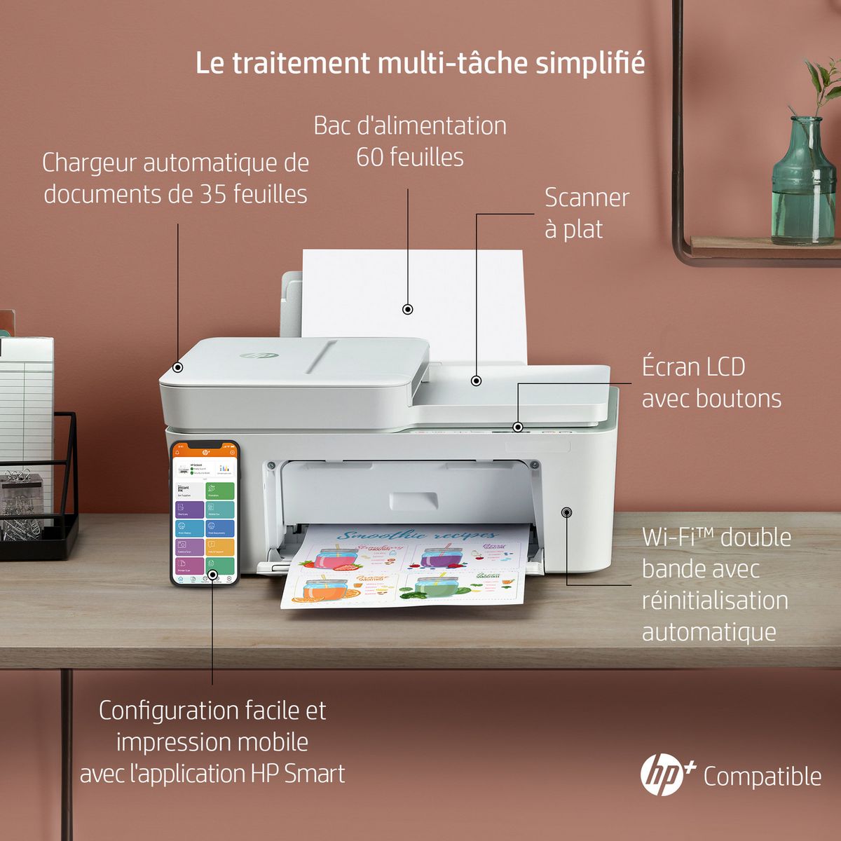 HP HP Deskjet 4122e Imprimante tout-en-un Jet d'encre couleur - 6 mois d' Instant ink inclus avec HP+ ( A4 Copie Scan Chargeur automatique de documents Wifi )