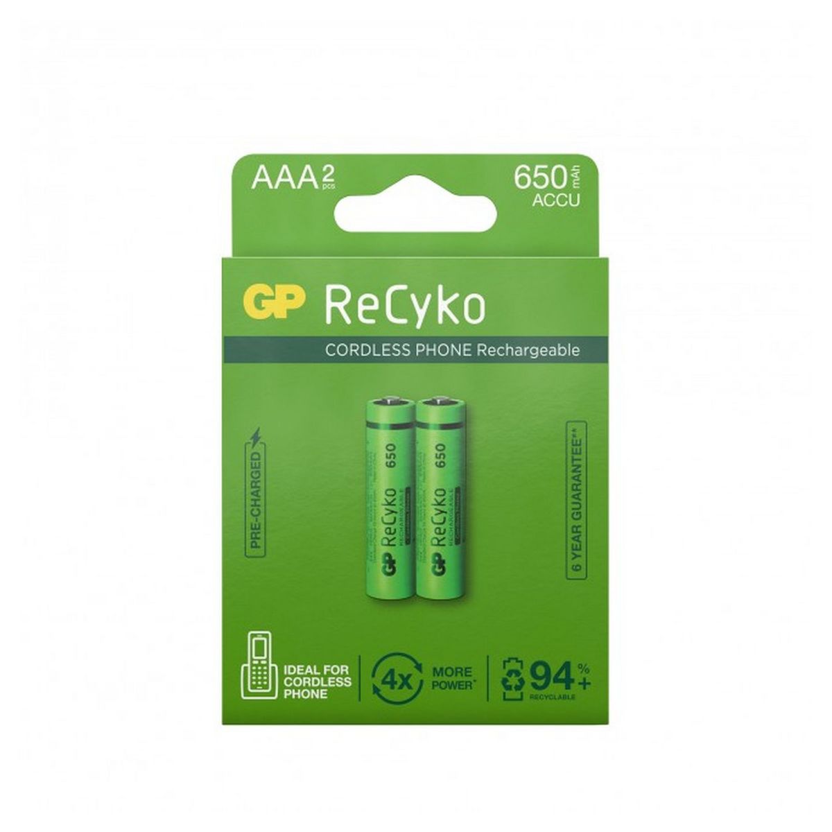GP Lot de 2 Piles AAA LR03 NiMH rechargeables - 650mAh